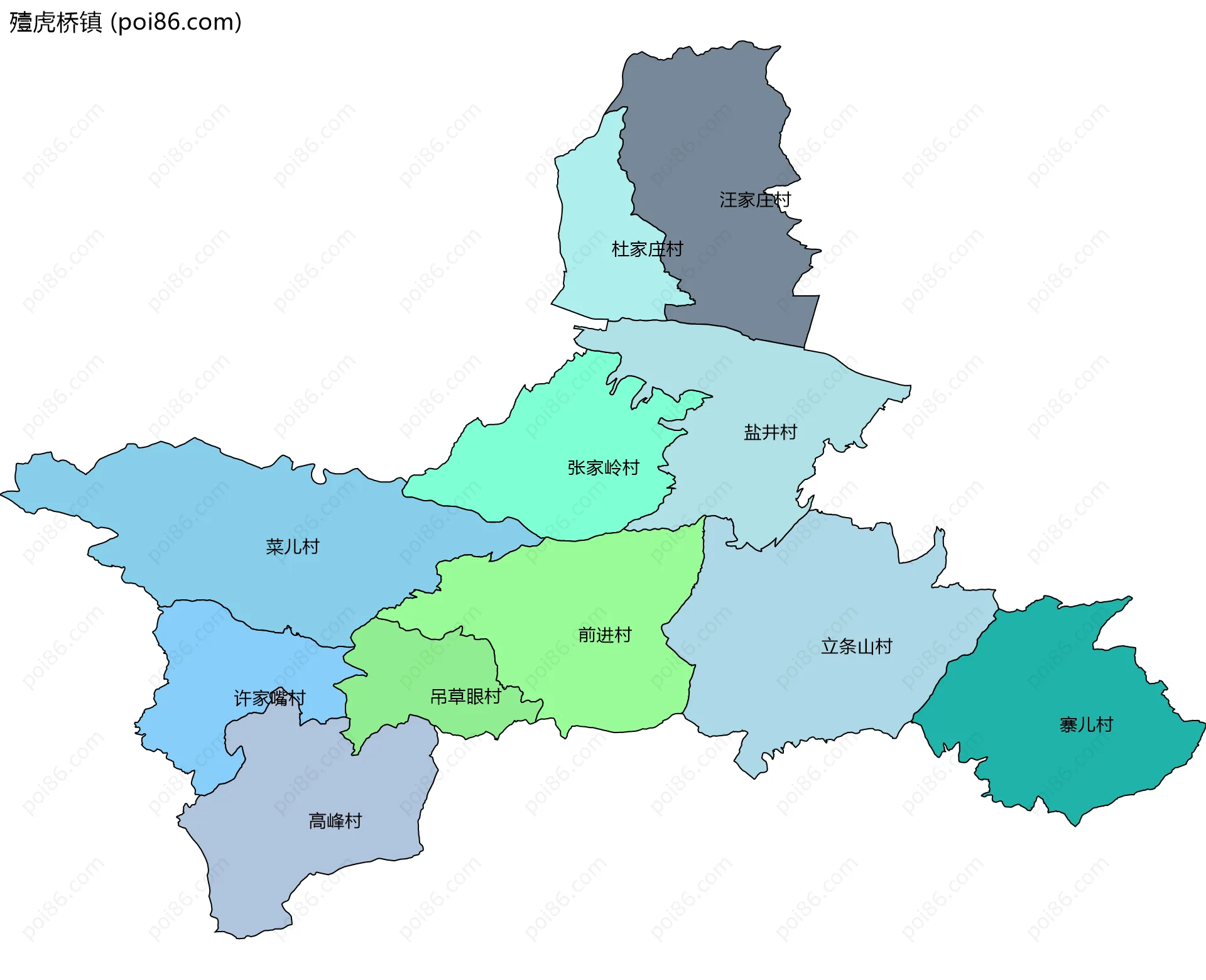 殪虎桥镇边界地图(五级行政区划)