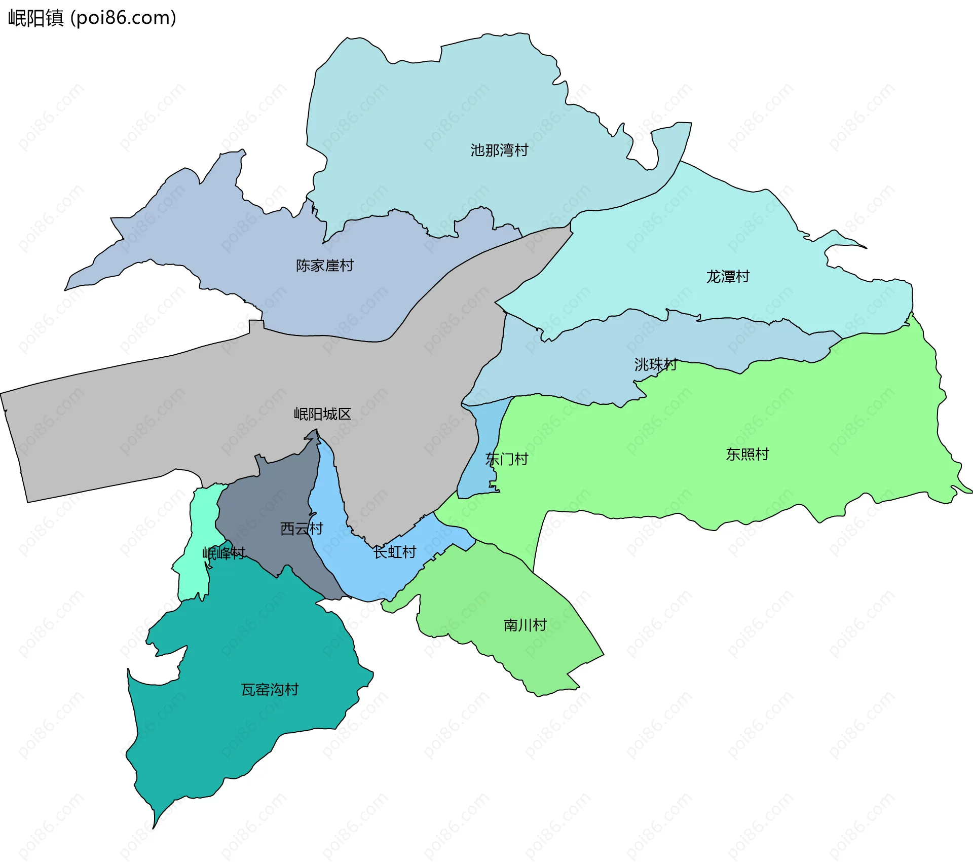 岷阳镇边界地图(五级行政区划)