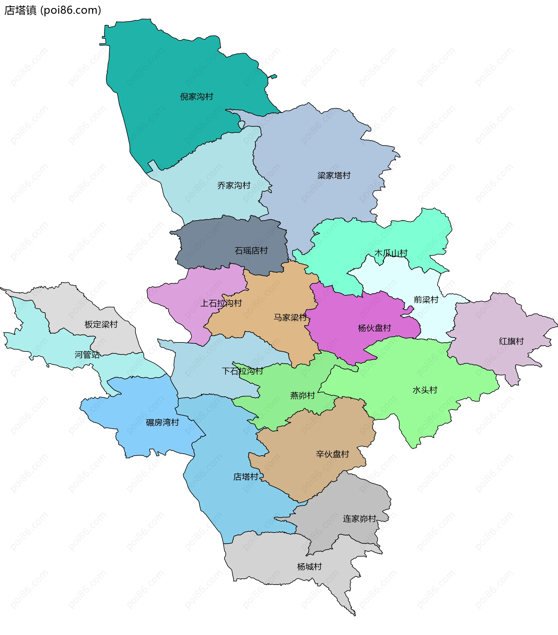 店塔镇边界地图(五级行政区划)