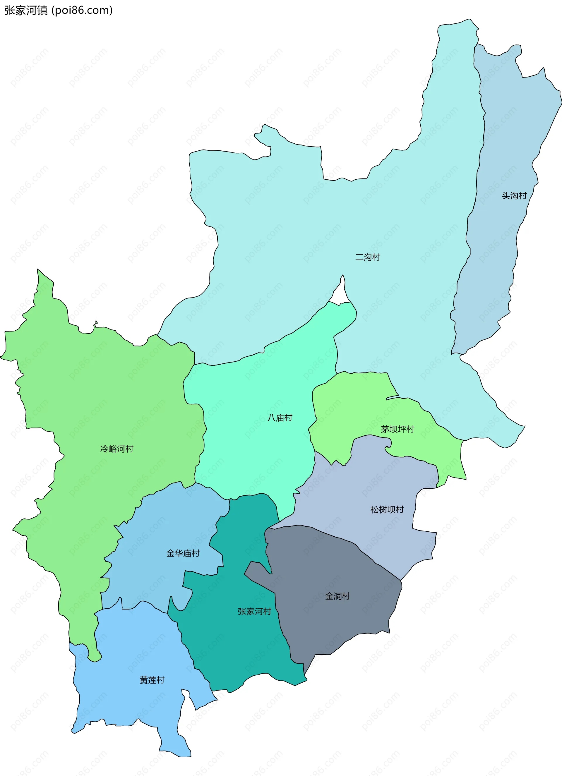 张家河镇边界地图(五级行政区划)