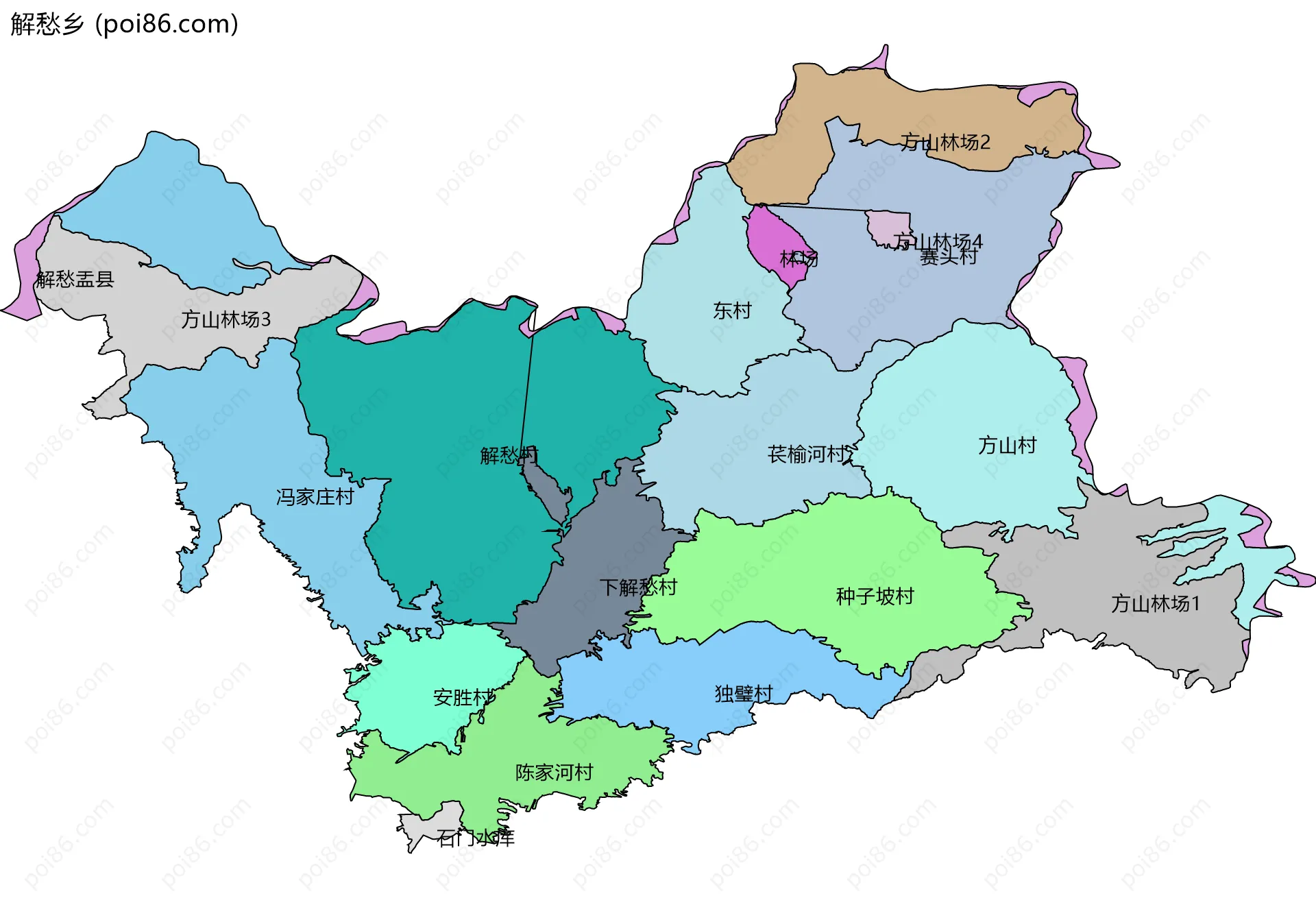 解愁乡边界地图(五级行政区划)
