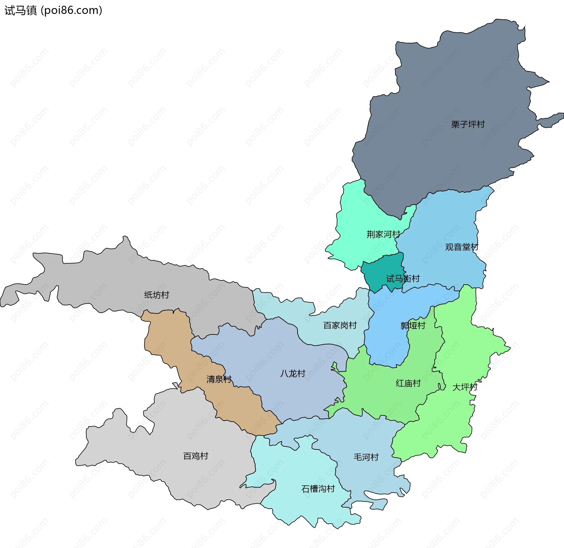 试马镇边界地图(五级行政区划)
