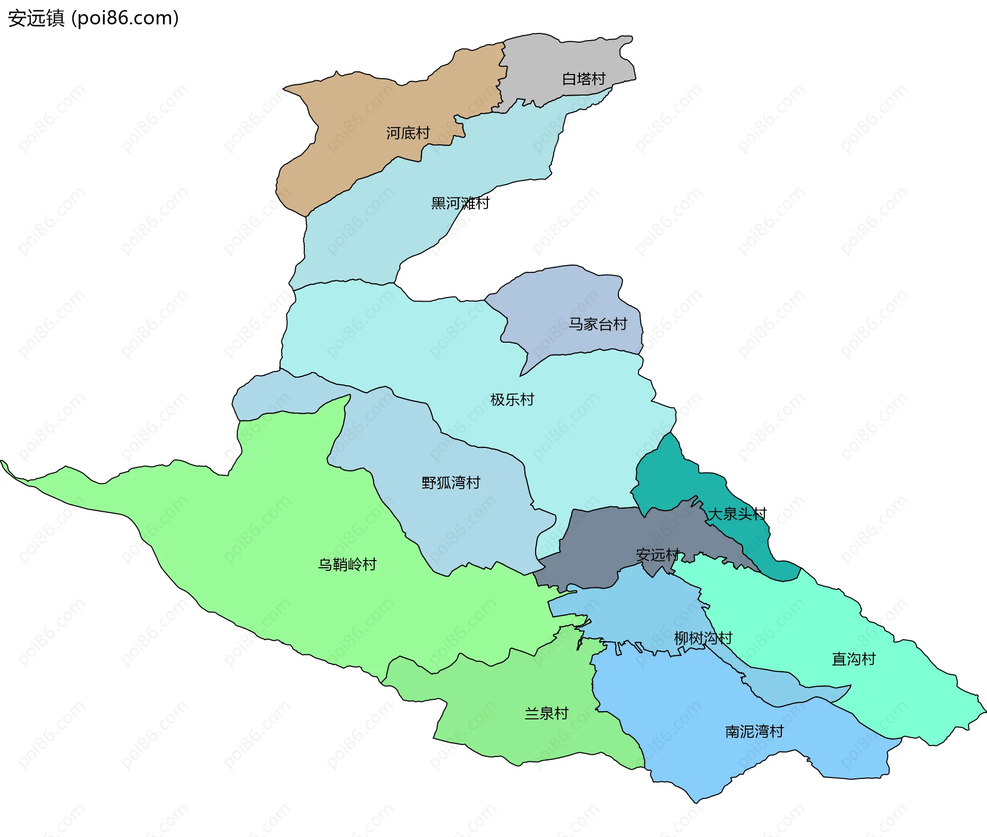 安远镇边界地图(五级行政区划)