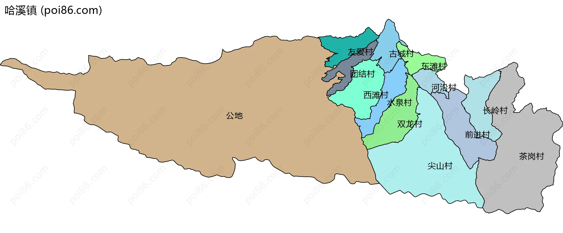 哈溪镇边界地图(五级行政区划)