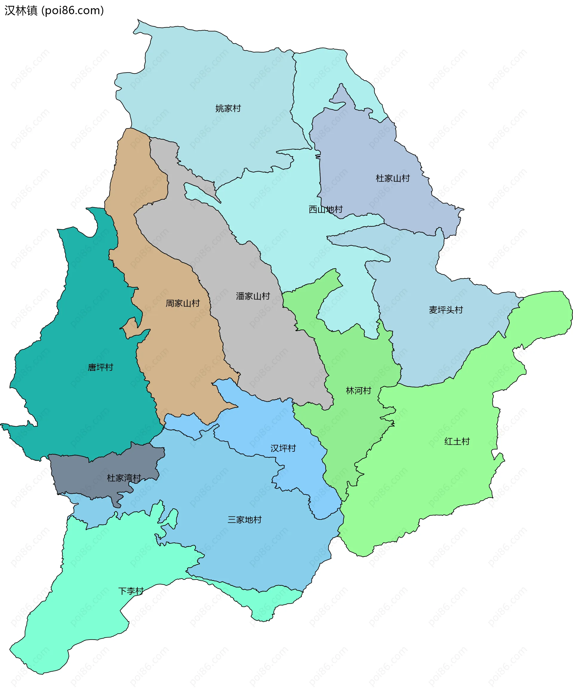 汉林镇边界地图(五级行政区划)