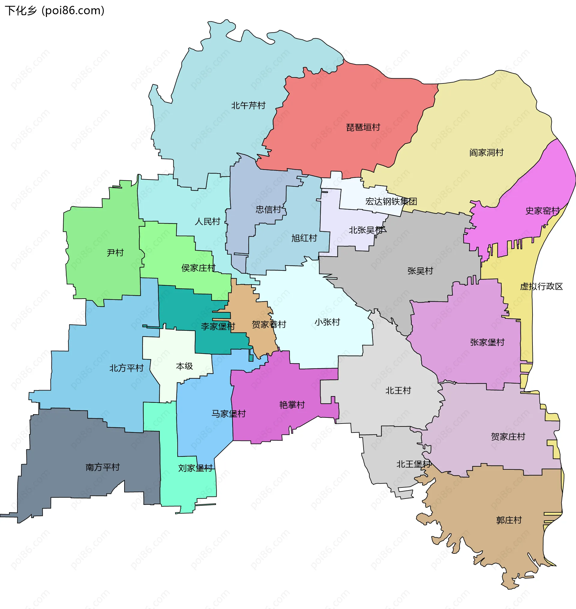 下化乡边界地图(五级行政区划)