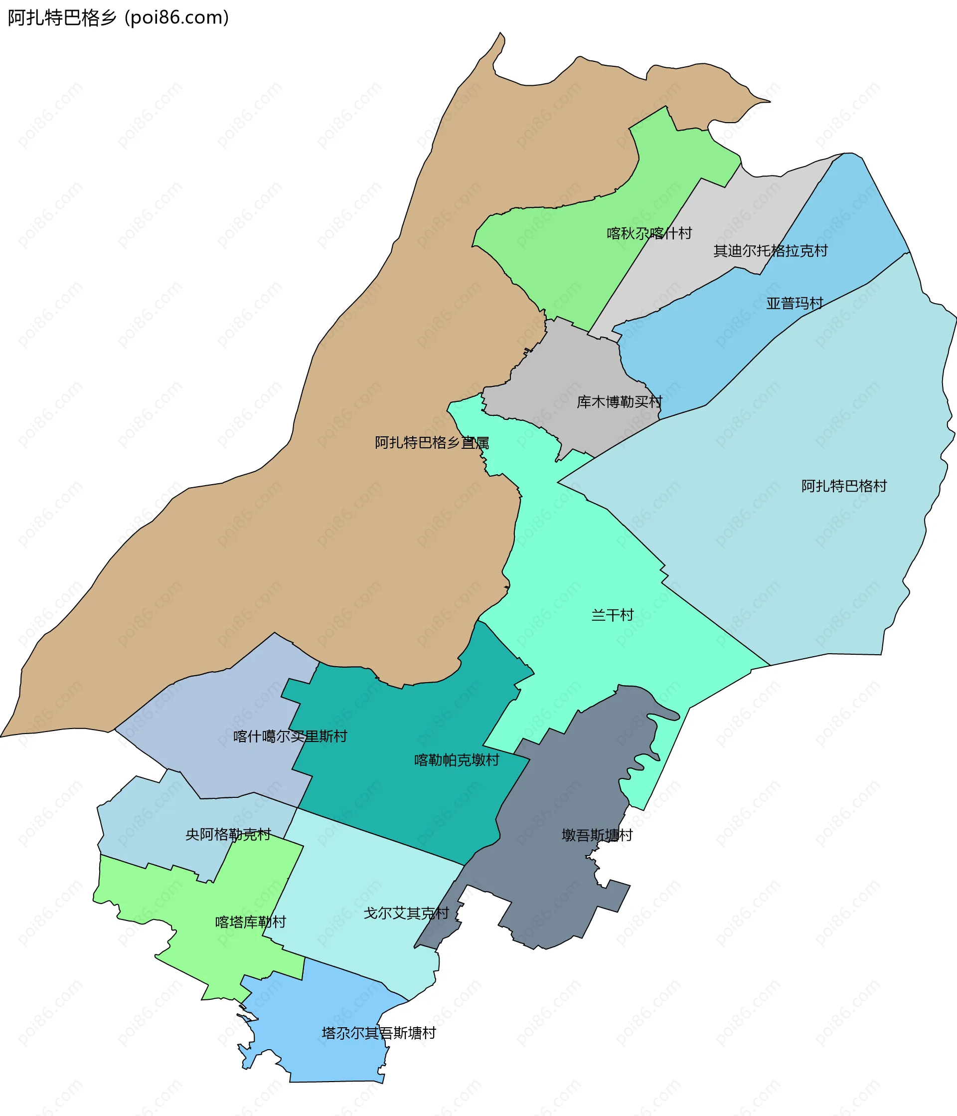 阿扎特巴格乡边界地图(五级行政区划)