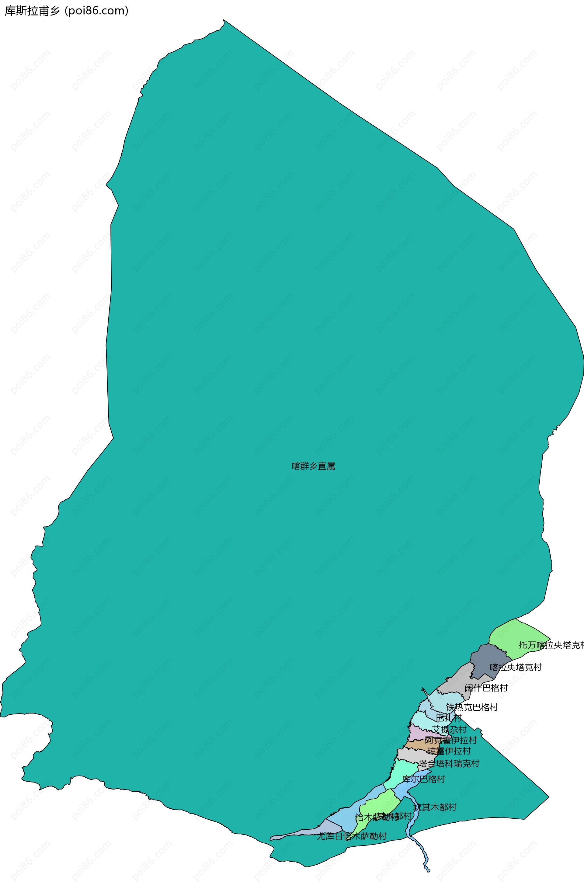 库斯拉甫乡边界地图(五级行政区划)