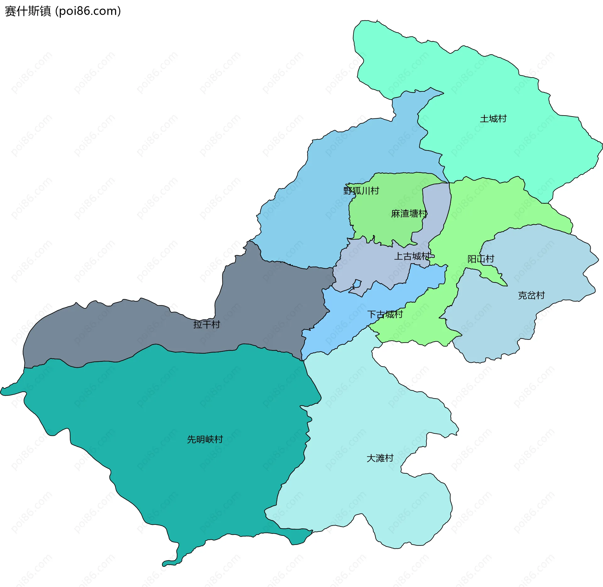 赛什斯镇边界地图(五级行政区划)