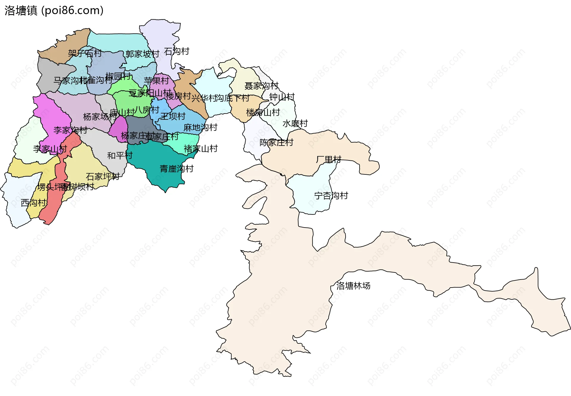 洛塘镇边界地图(五级行政区划)