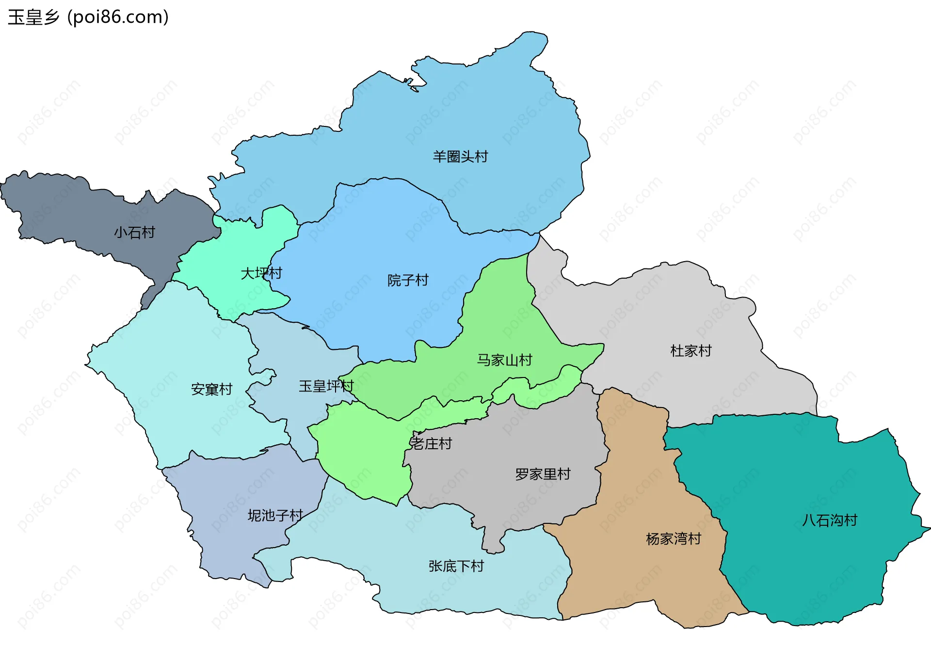 玉皇乡边界地图(五级行政区划)