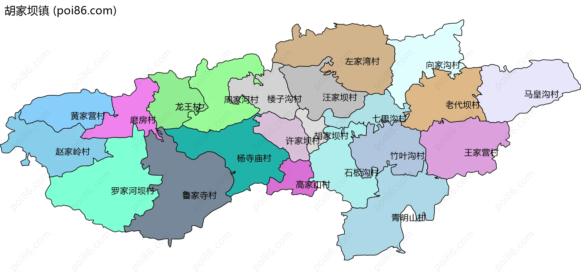 胡家坝镇边界地图(五级行政区划)