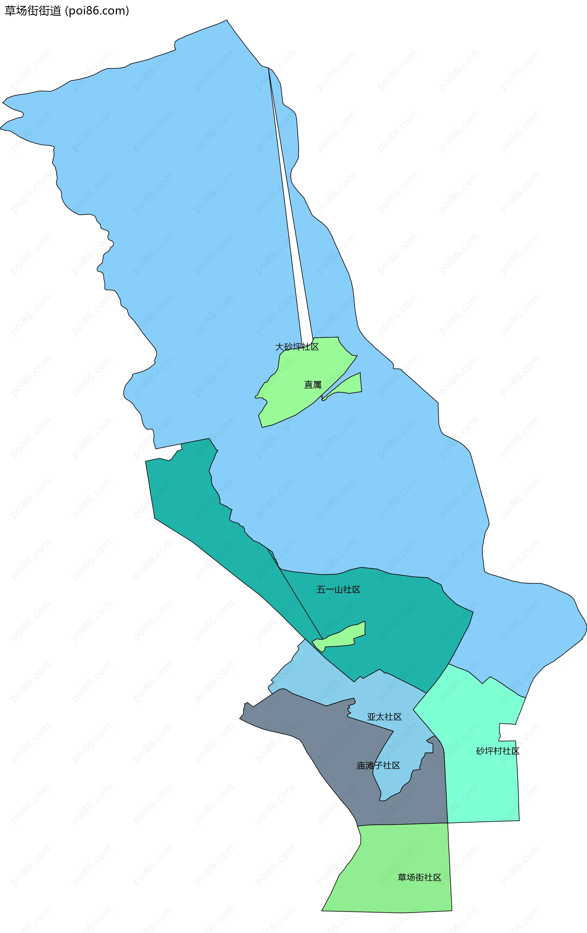 草场街街道边界地图(五级行政区划)