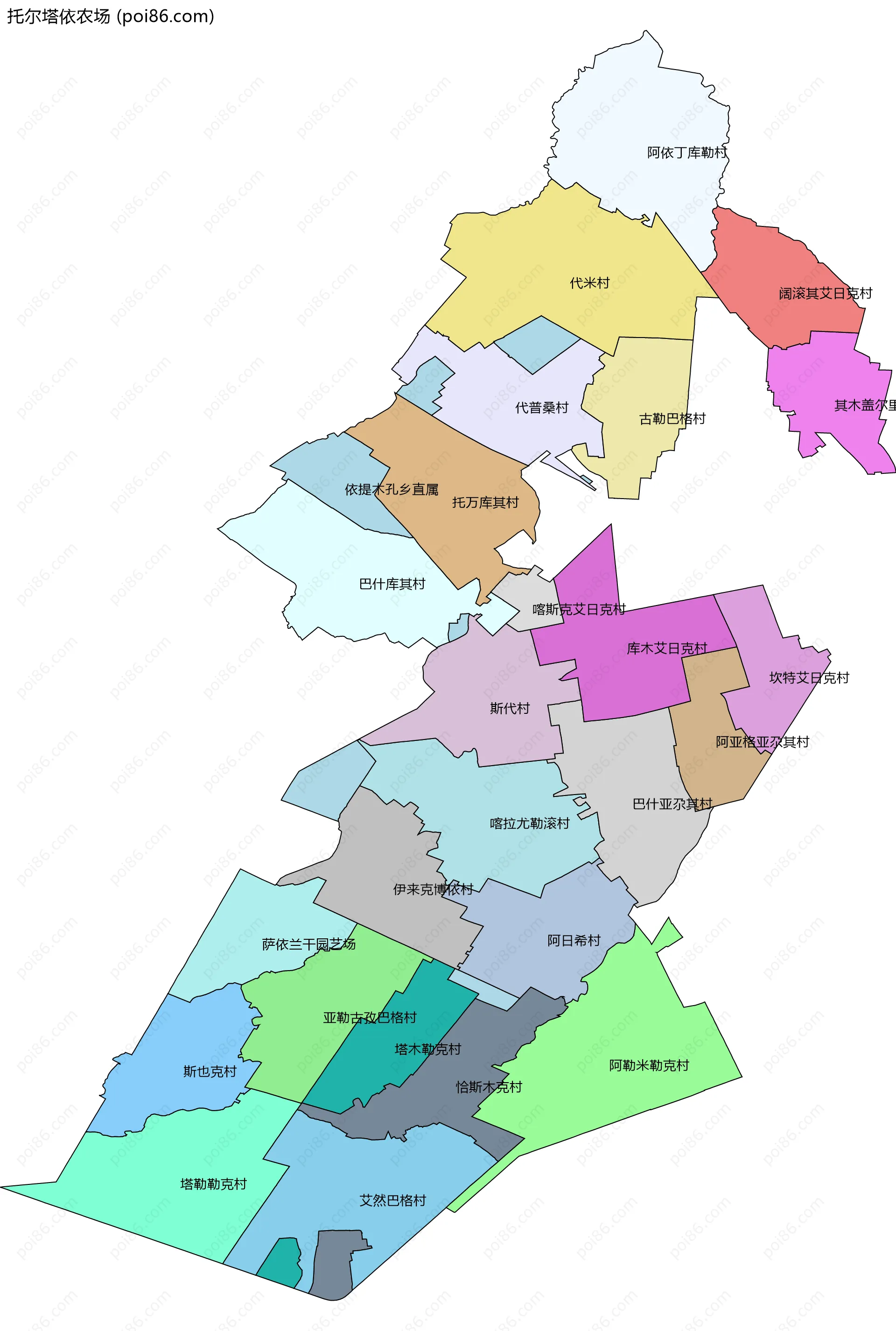 托尔塔依农场边界地图(五级行政区划)