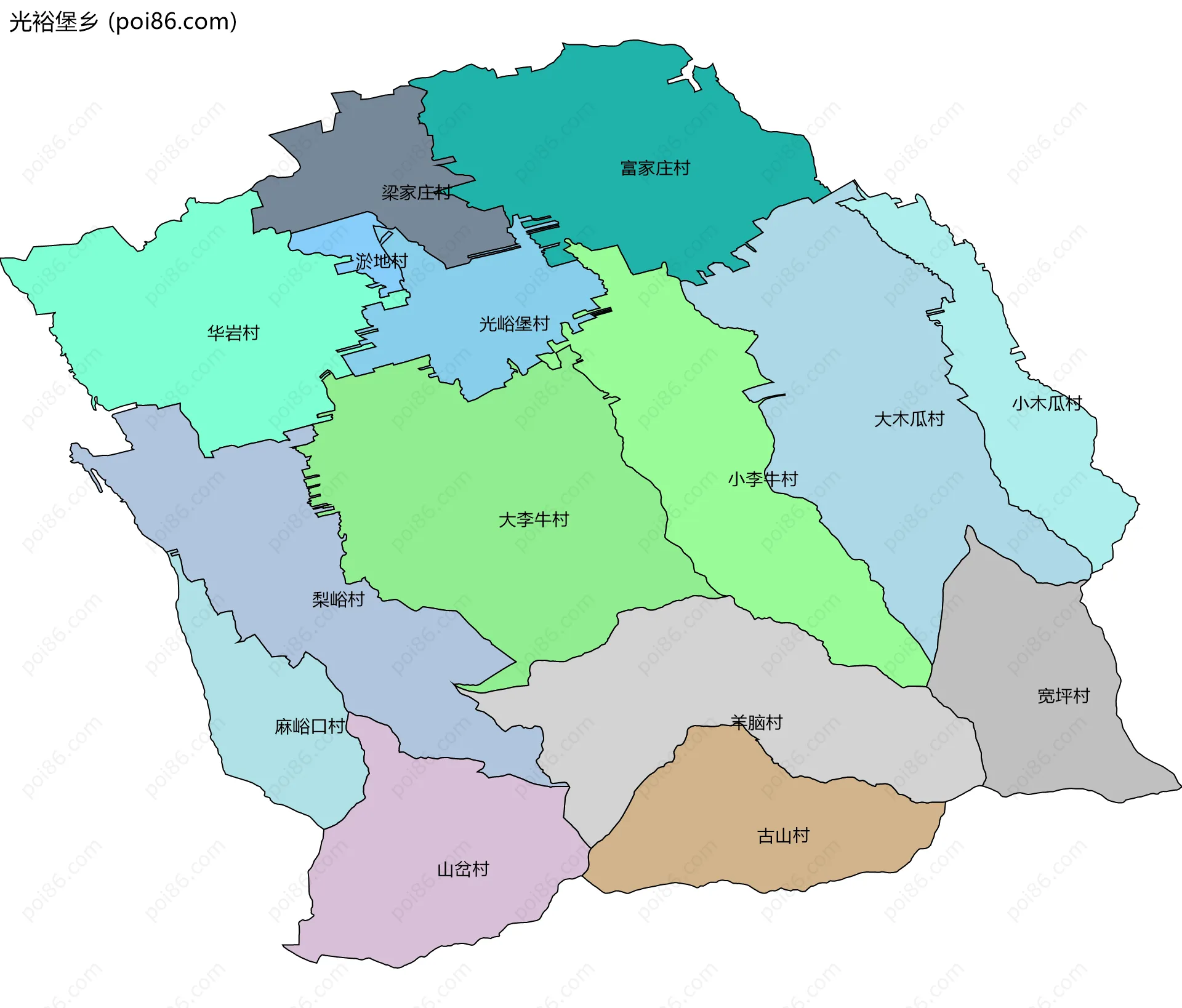 光裕堡乡边界地图(五级行政区划)