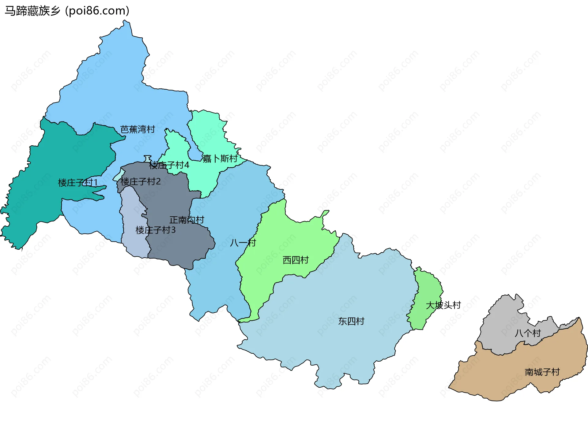 马蹄藏族乡边界地图(五级行政区划)
