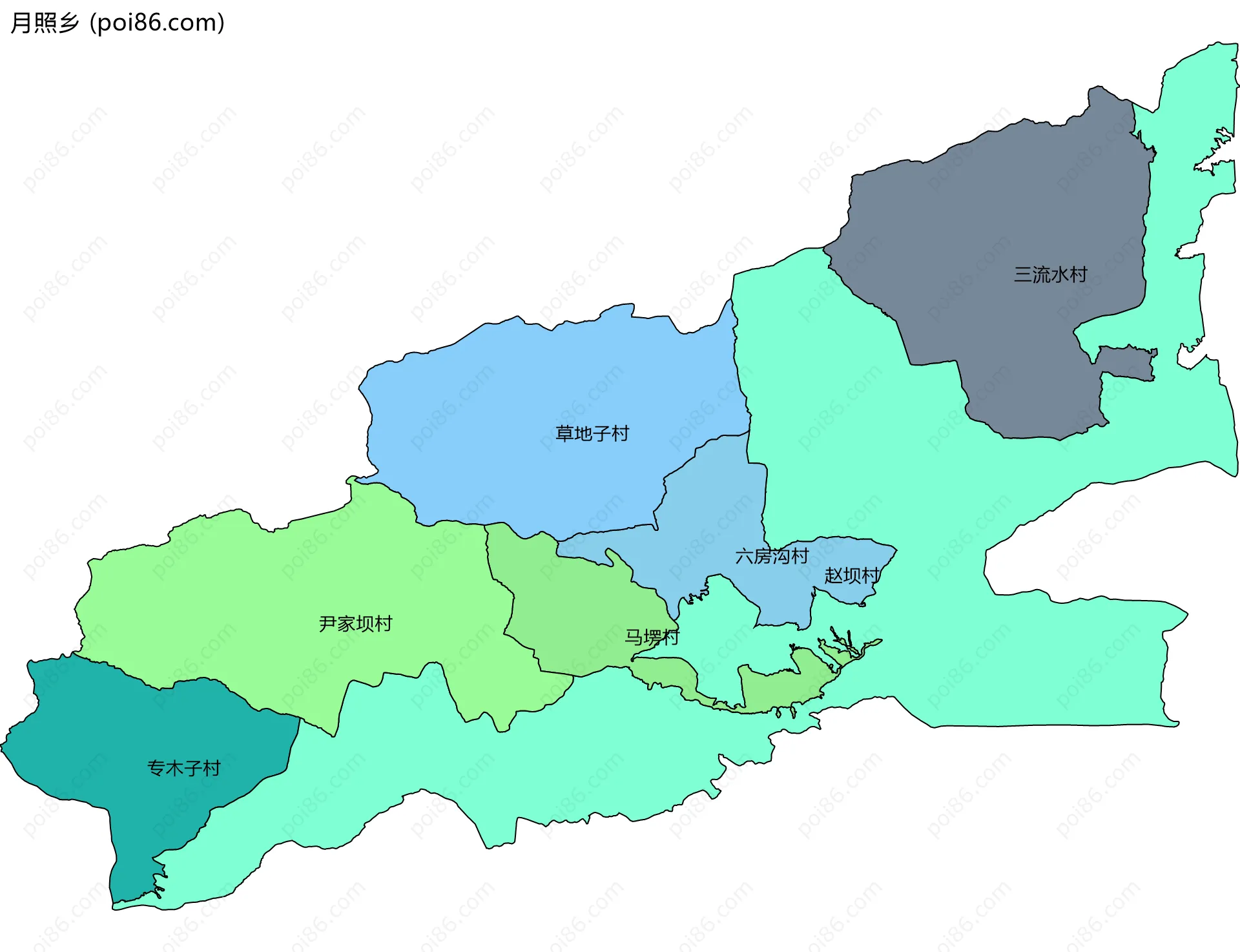 月照乡边界地图(五级行政区划)