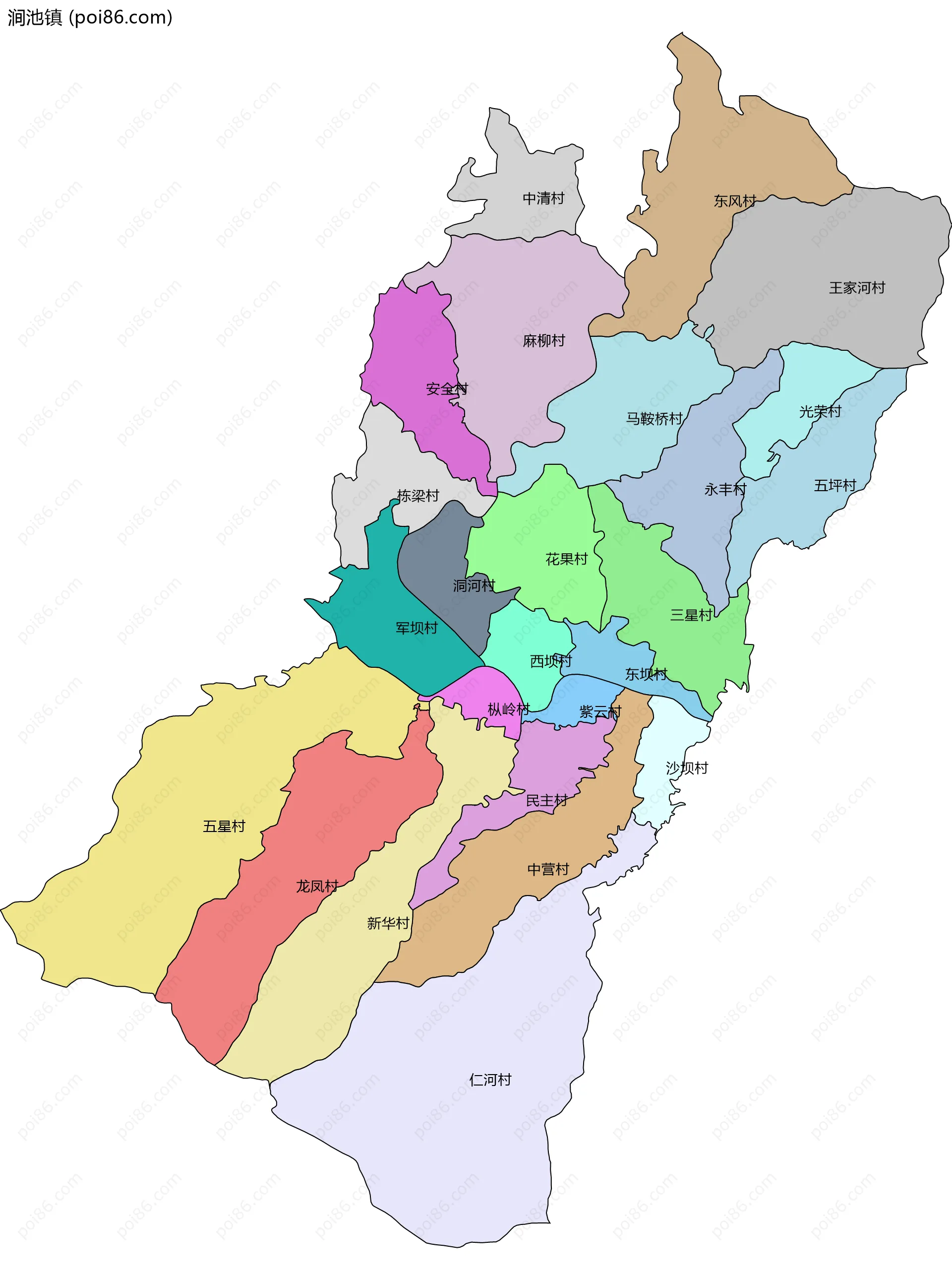 涧池镇边界地图(五级行政区划)