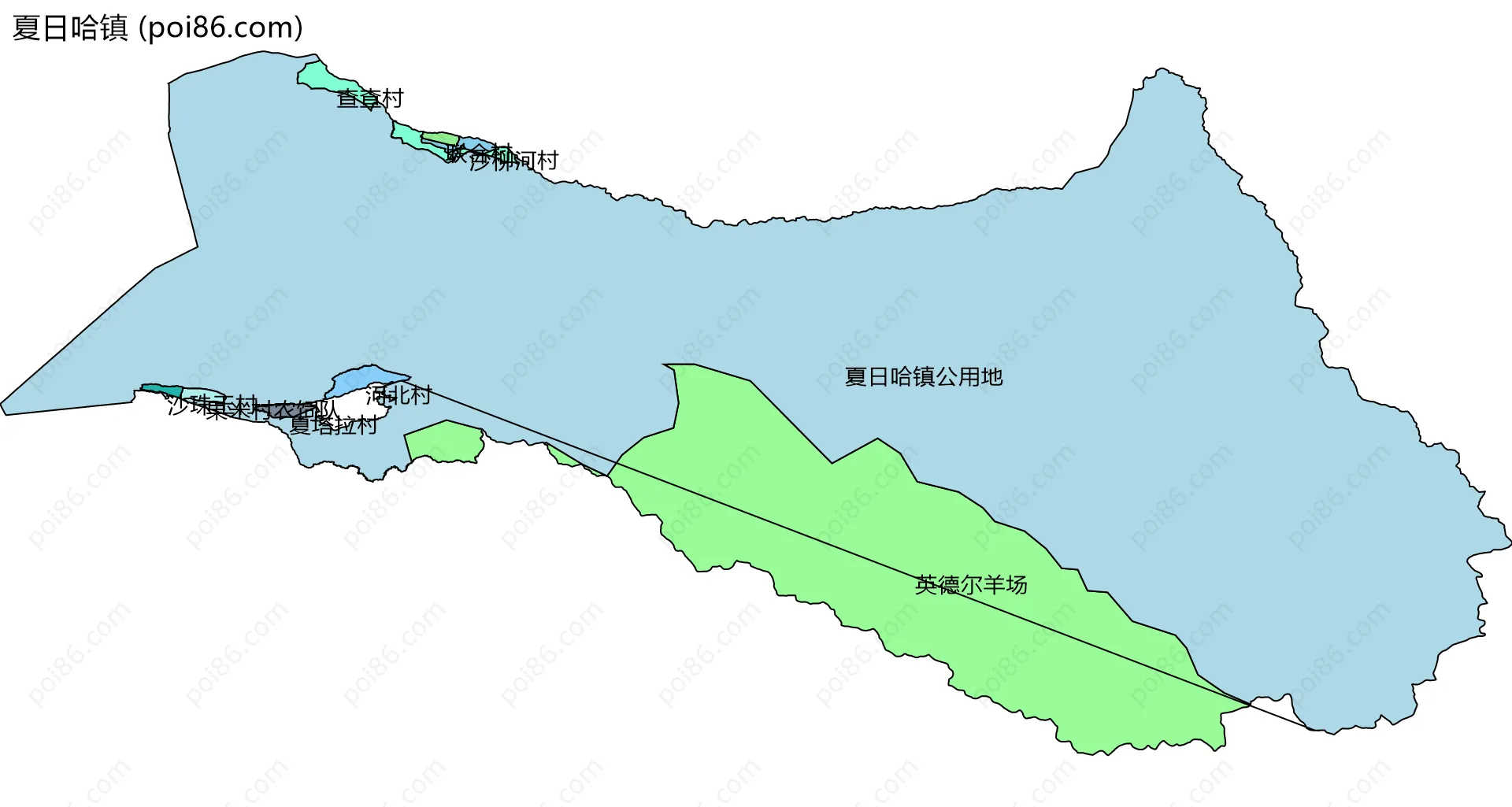 夏日哈镇边界地图(五级行政区划)