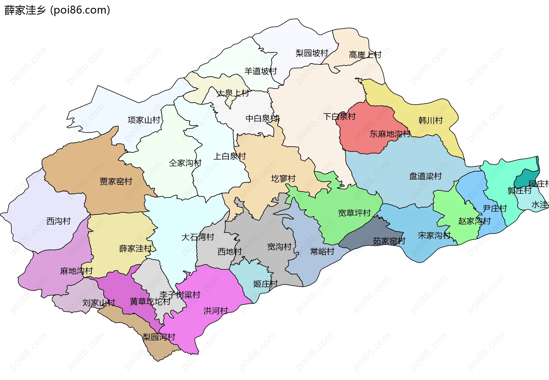 薛家洼乡边界地图(五级行政区划)
