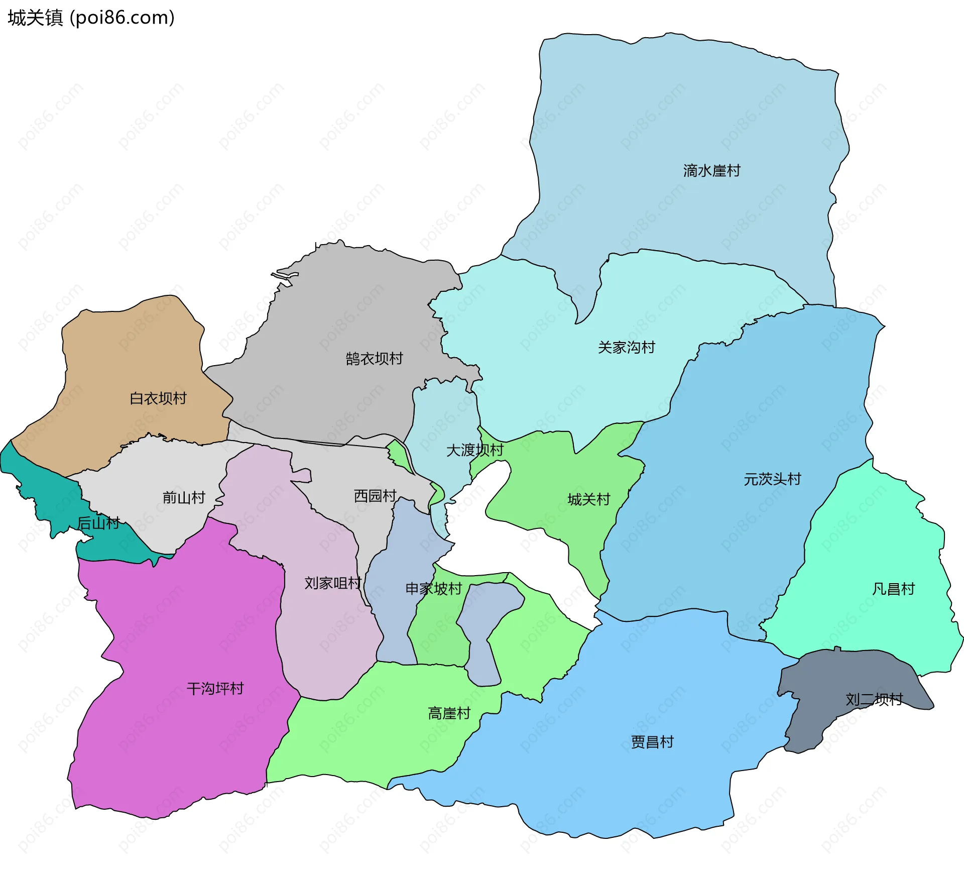 城关镇边界地图(五级行政区划)