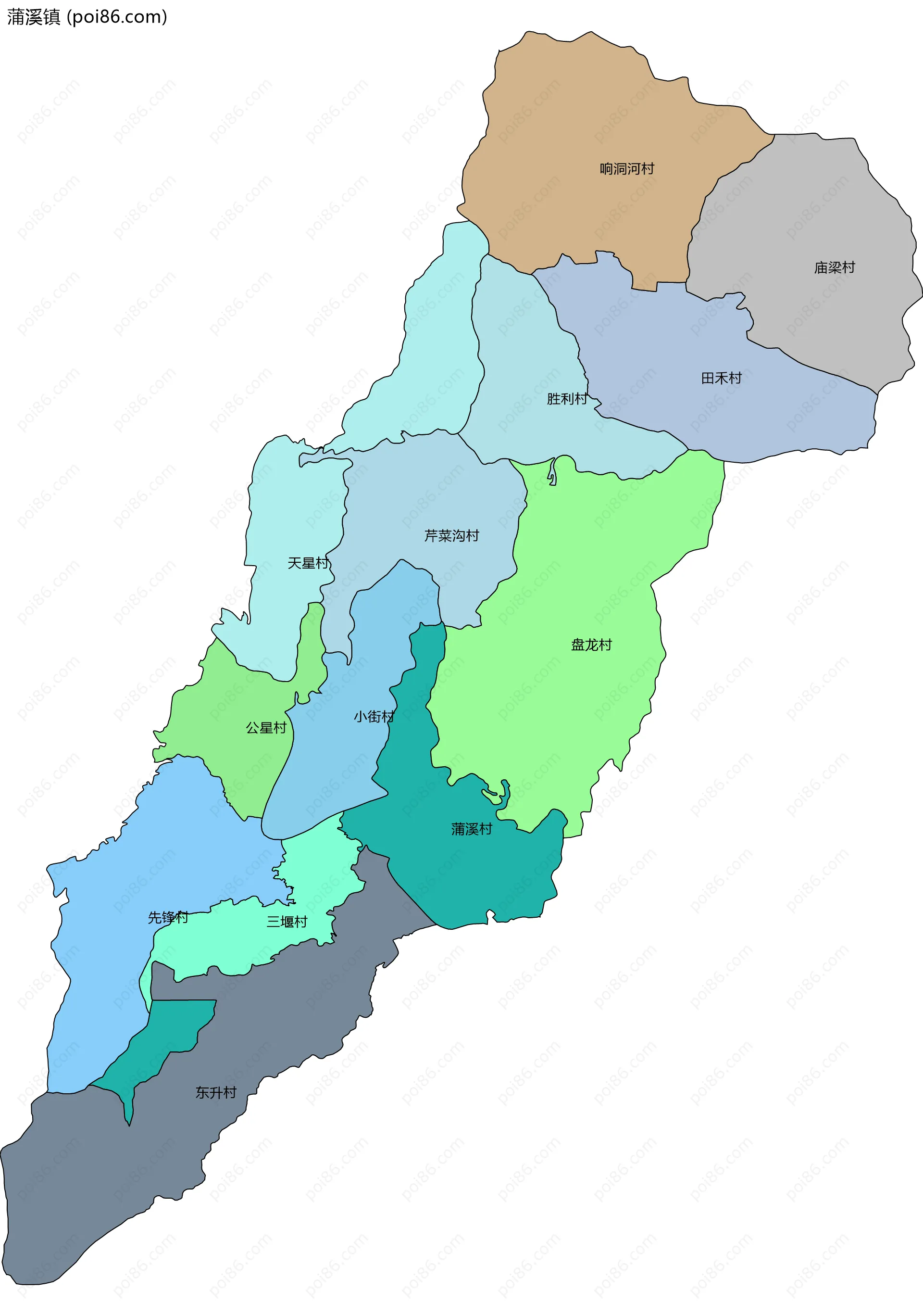 蒲溪镇边界地图(五级行政区划)