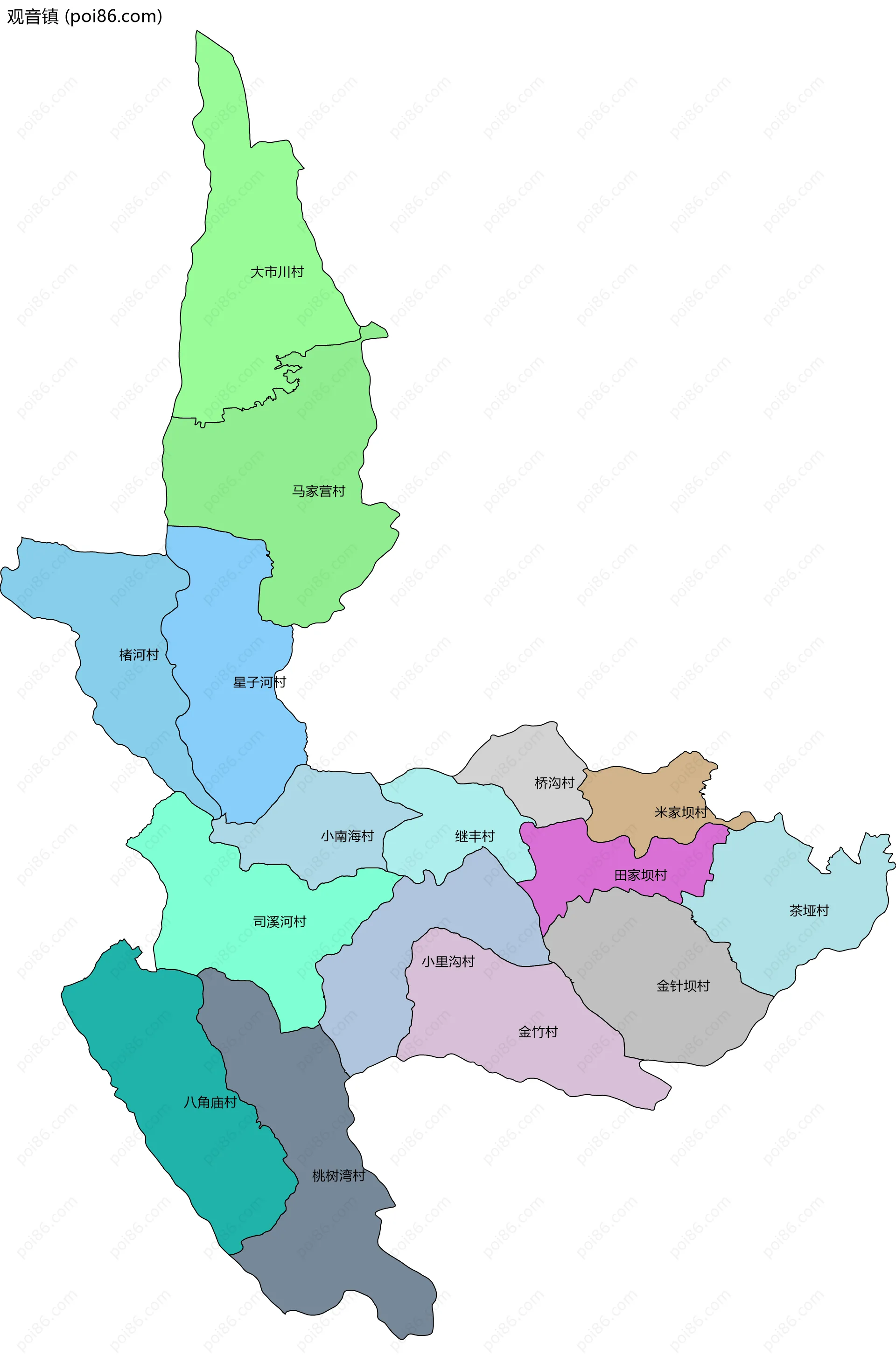 观音镇边界地图(五级行政区划)
