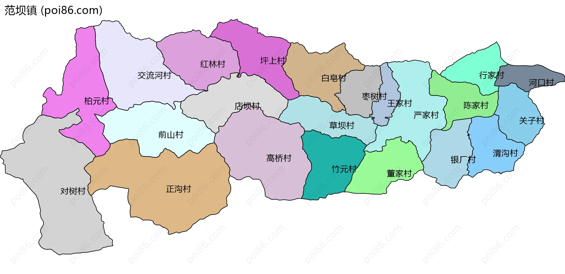 范坝镇边界地图(五级行政区划)