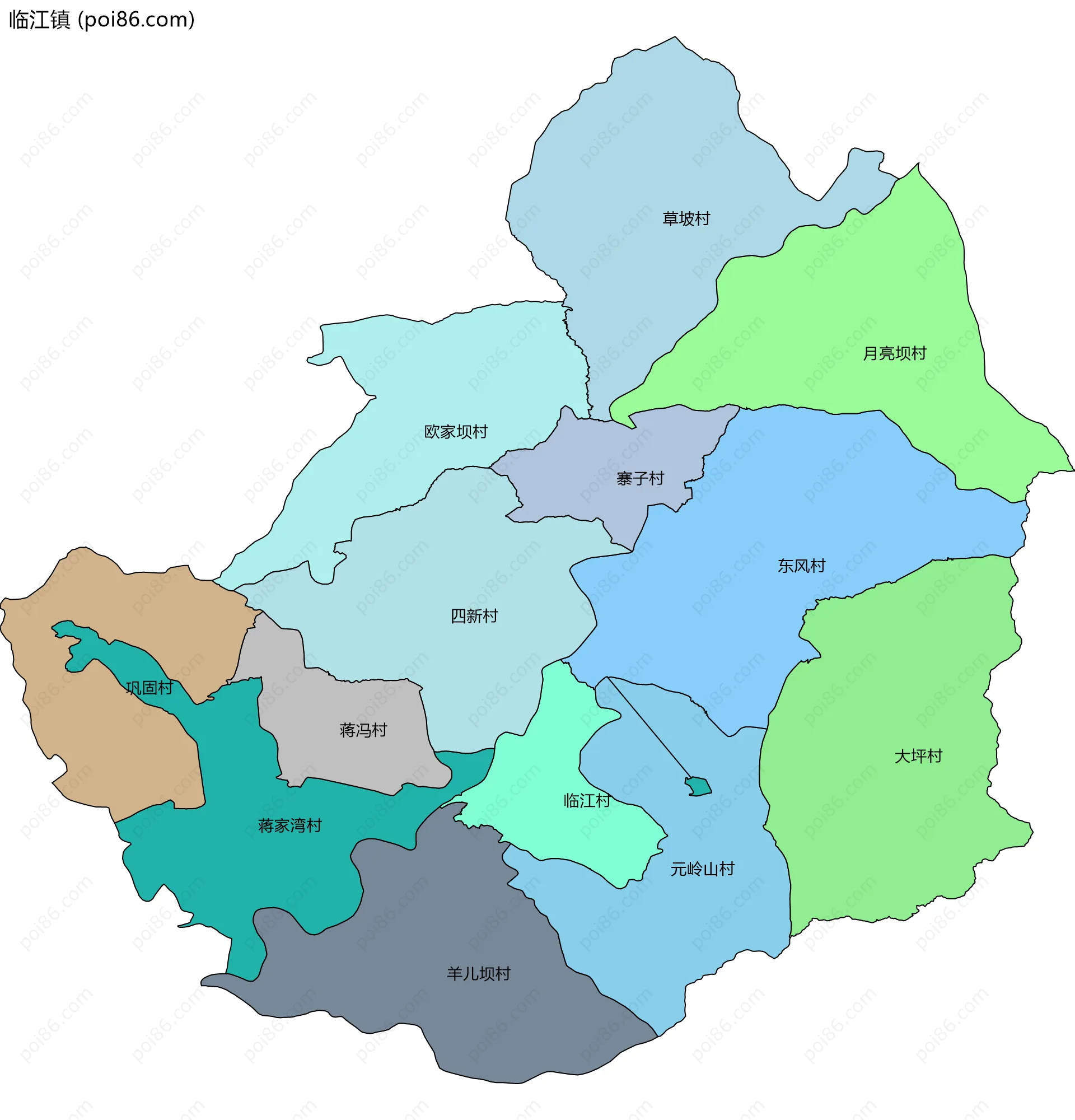 临江镇边界地图(五级行政区划)