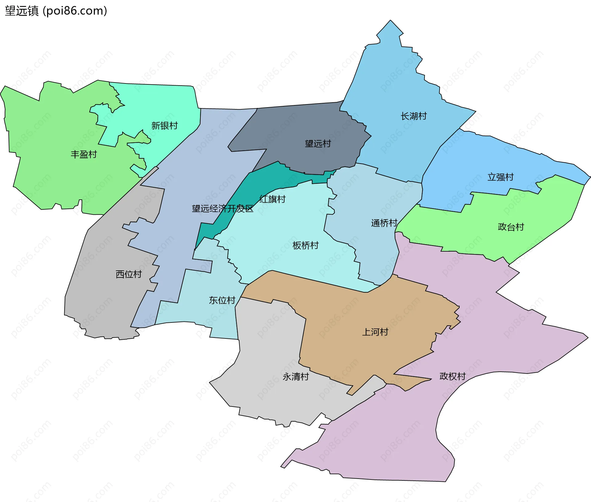 望远镇边界地图(五级行政区划)