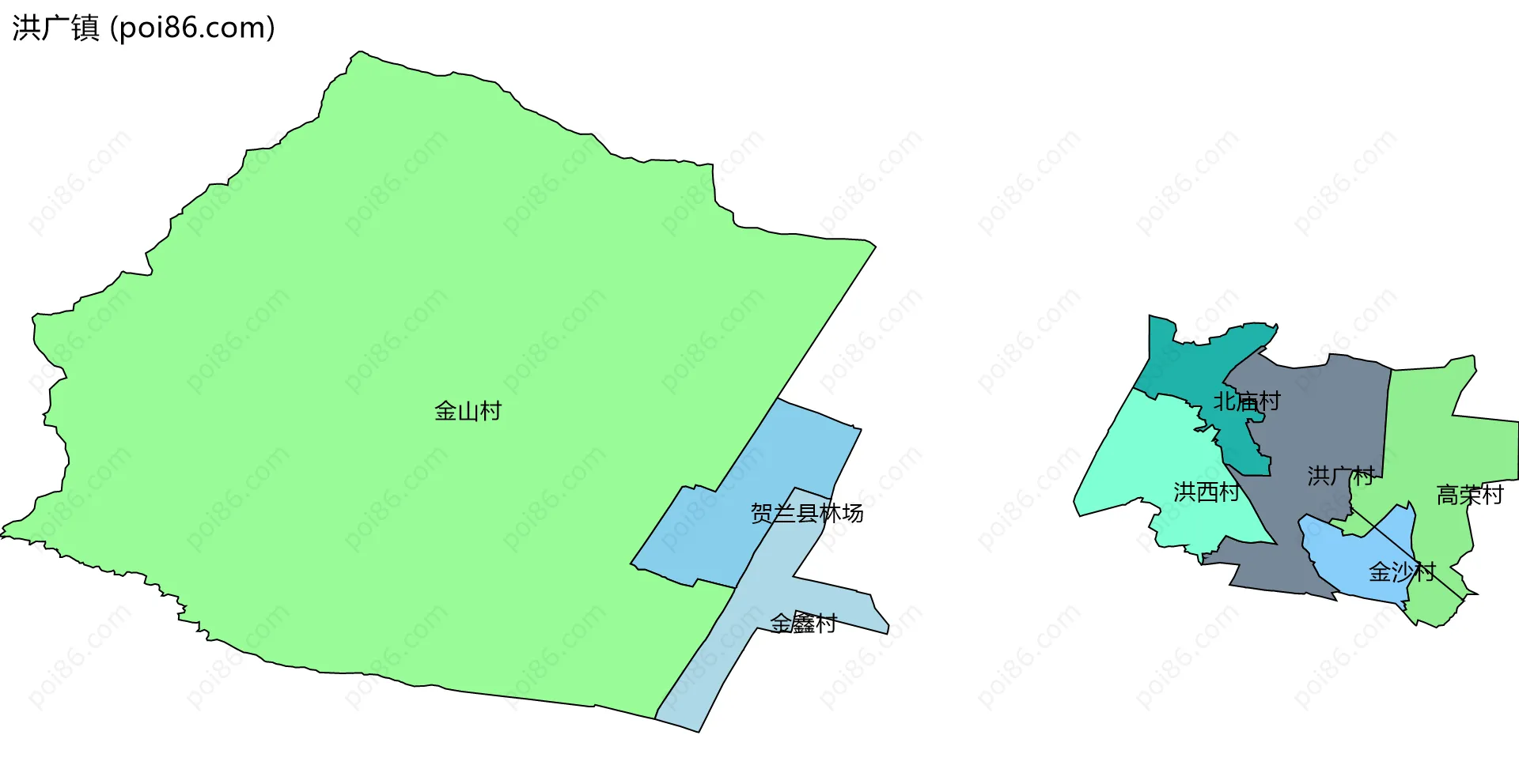 洪广镇边界地图(五级行政区划)