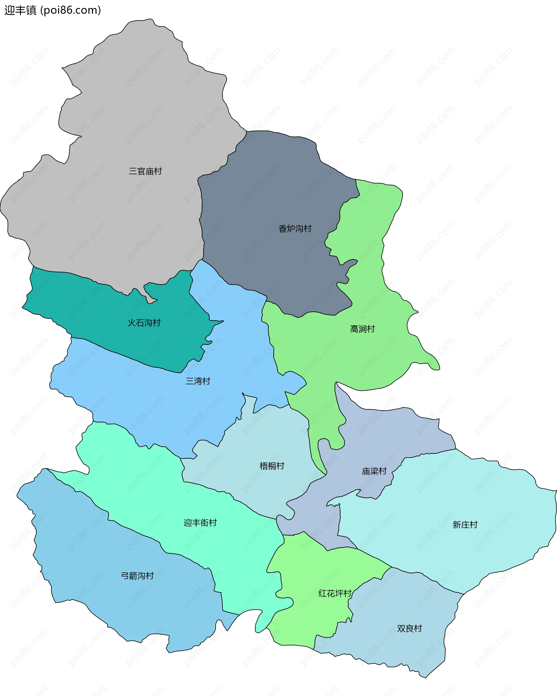 迎丰镇边界地图(五级行政区划)