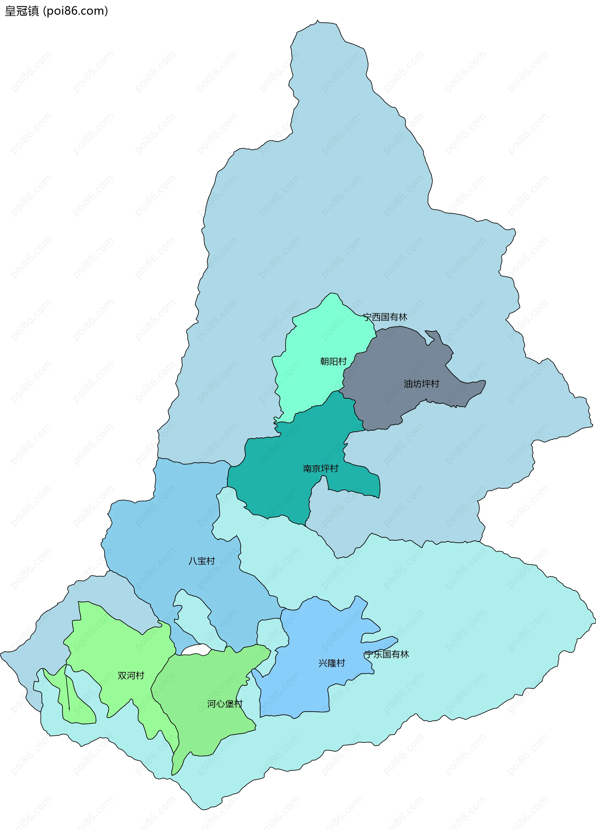 皇冠镇边界地图(五级行政区划)