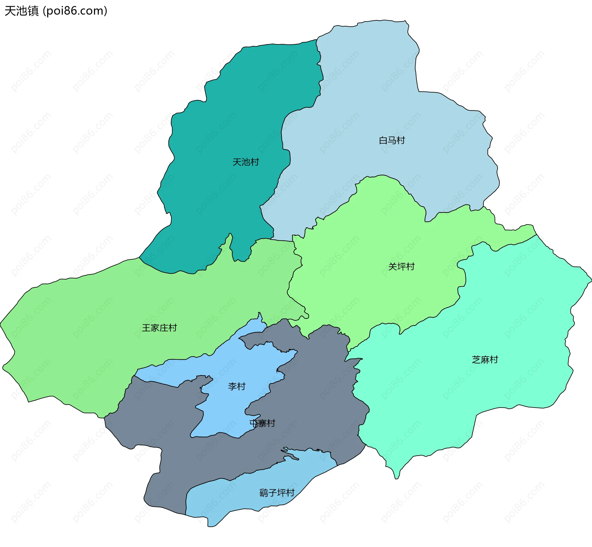 天池镇边界地图(五级行政区划)