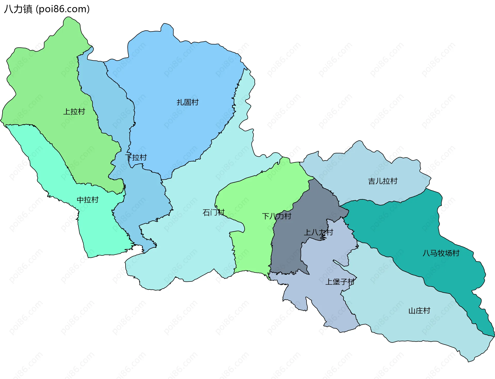八力镇边界地图(五级行政区划)