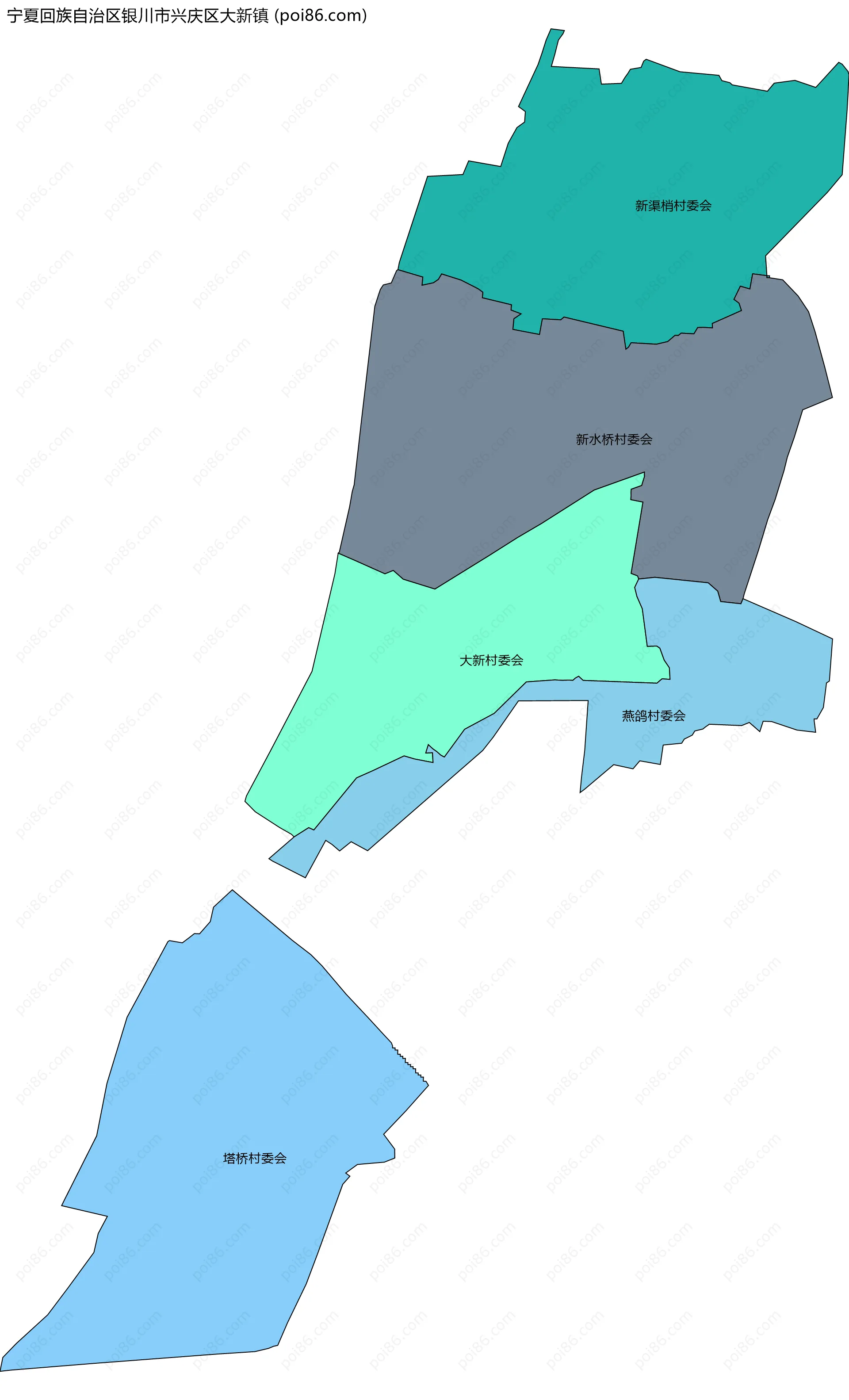 宁夏回族自治区银川市兴庆区大新镇边界地图(五级行政区划)