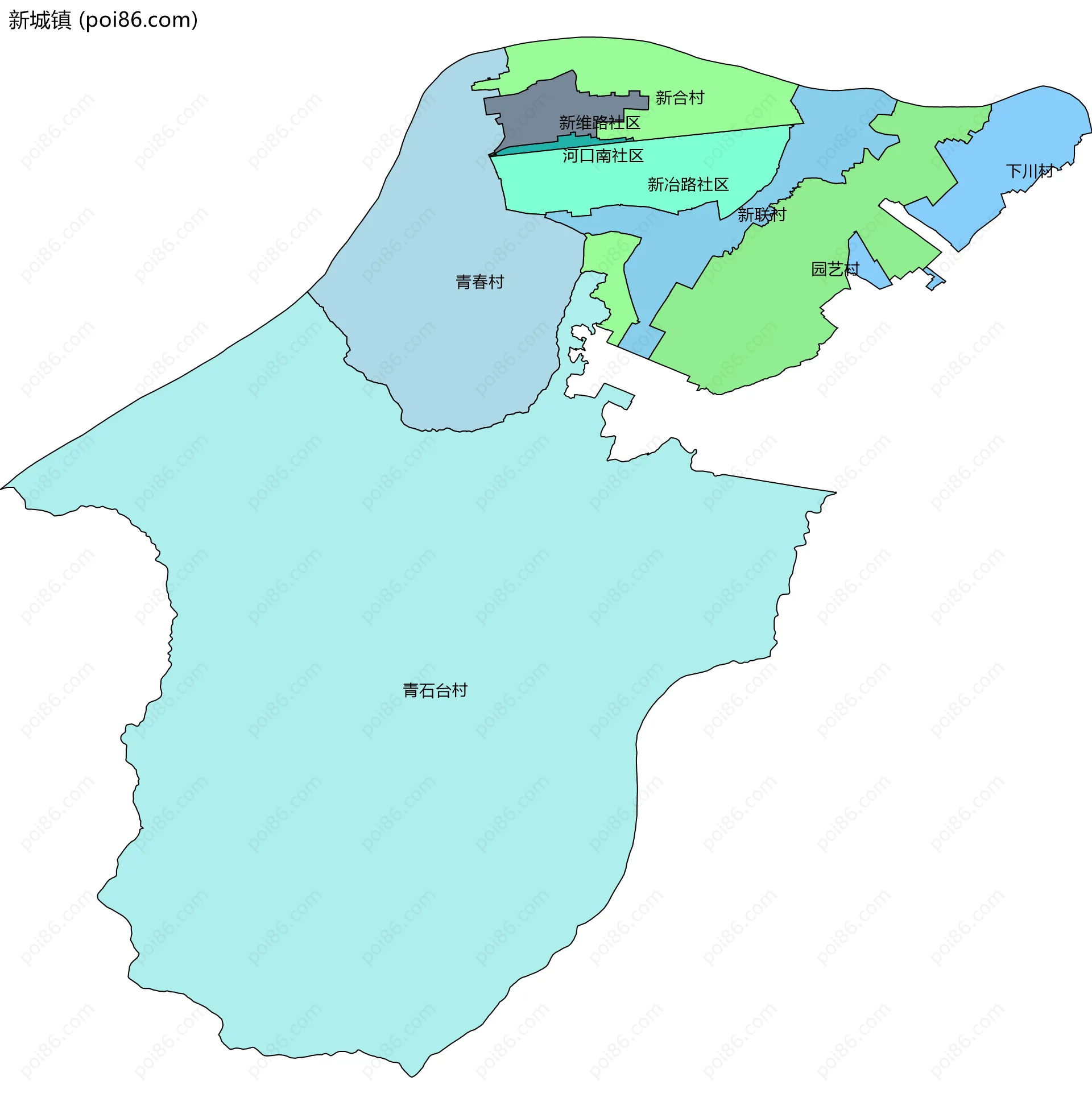 新城镇边界地图(五级行政区划)