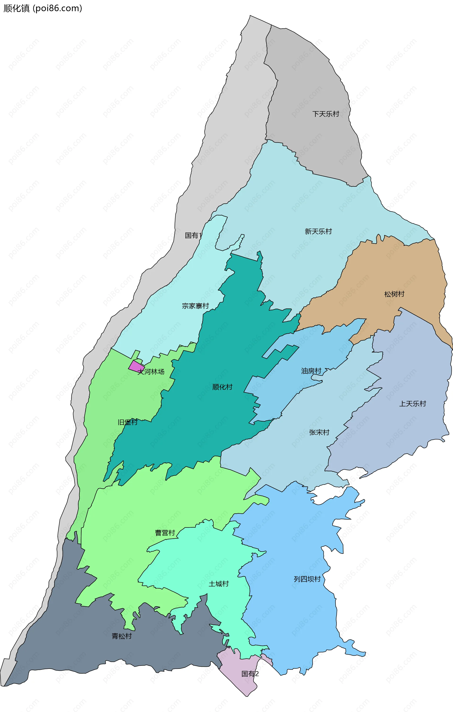 顺化镇边界地图(五级行政区划)