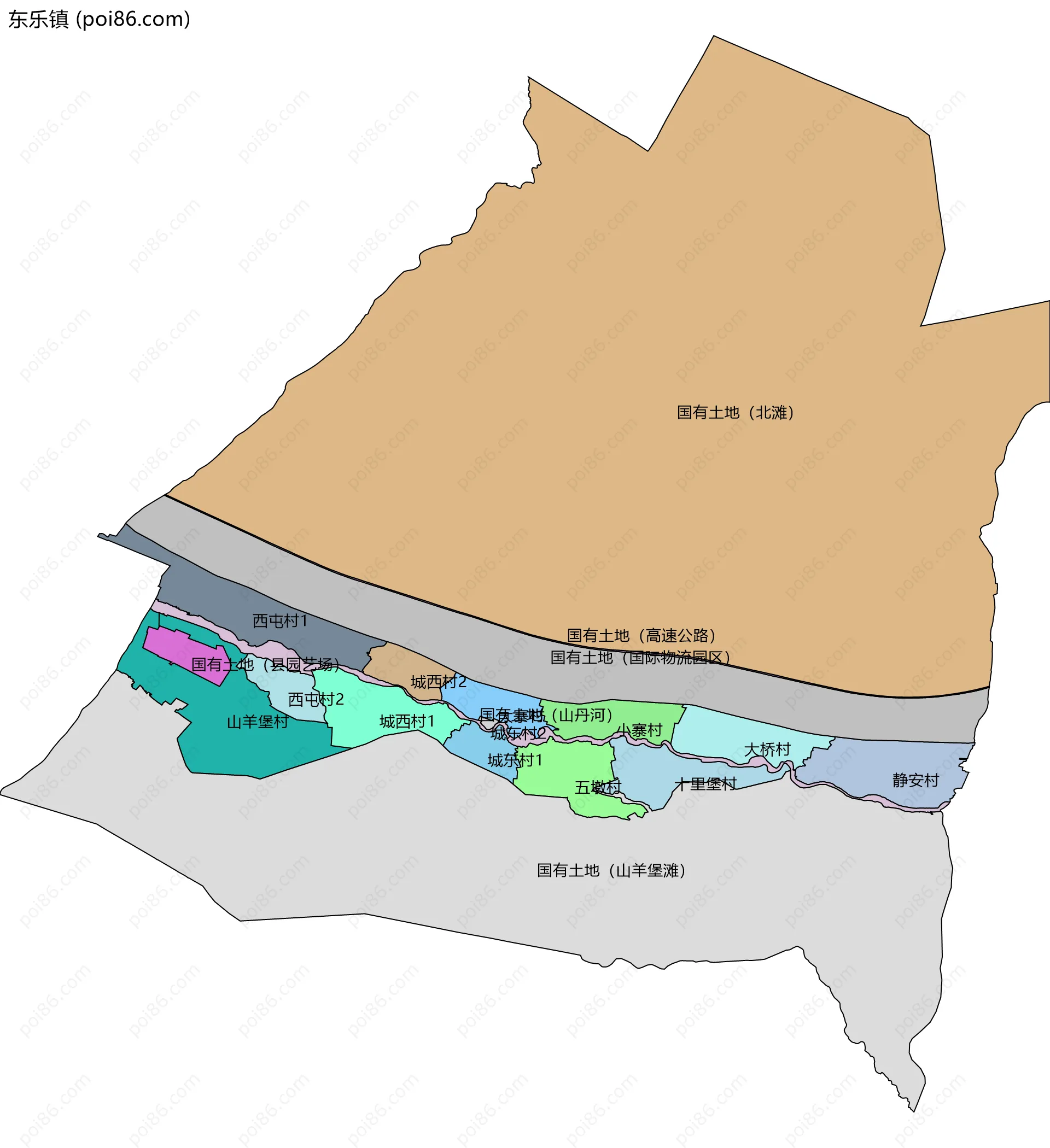 东乐镇边界地图(五级行政区划)