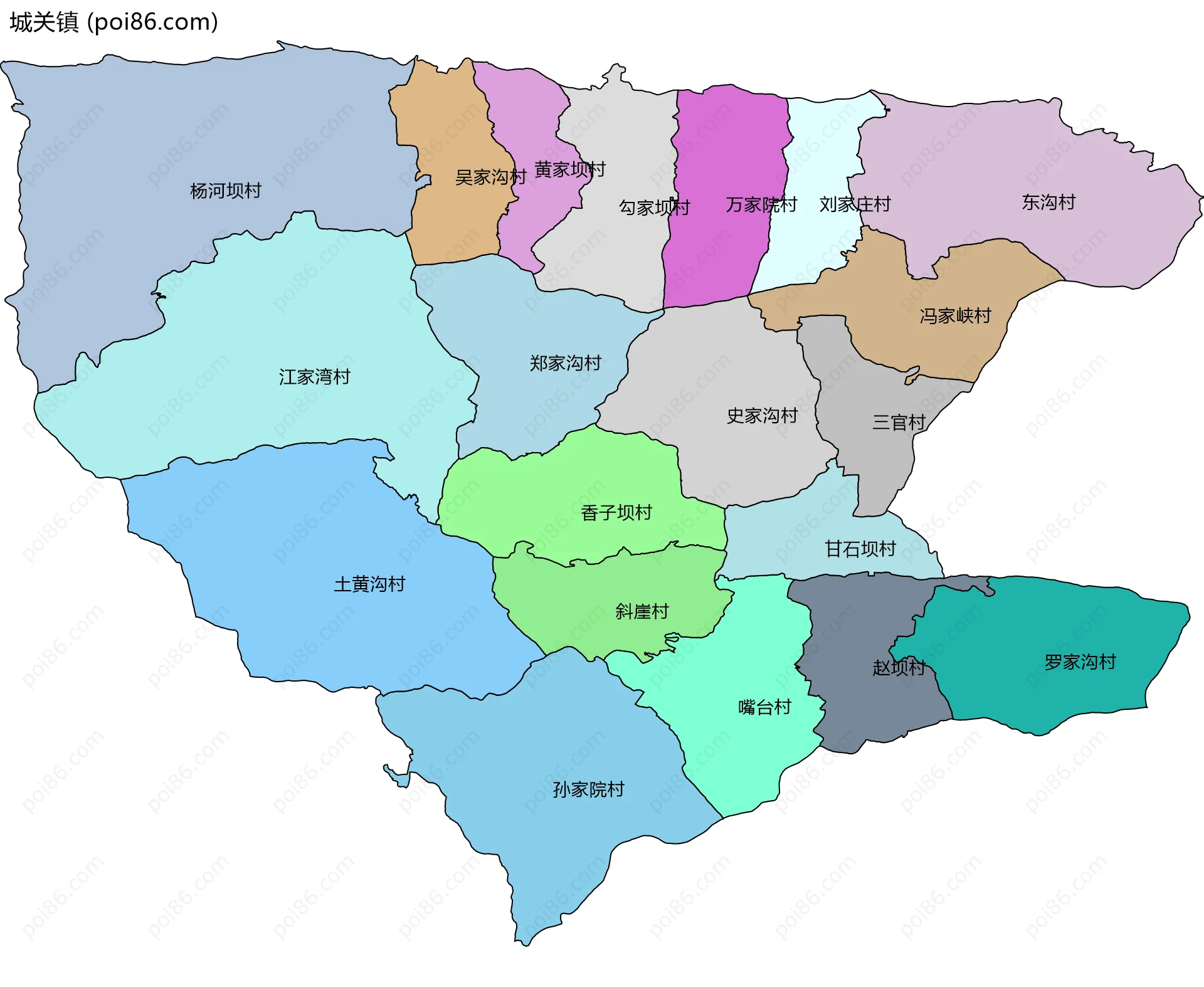 城关镇边界地图(五级行政区划)