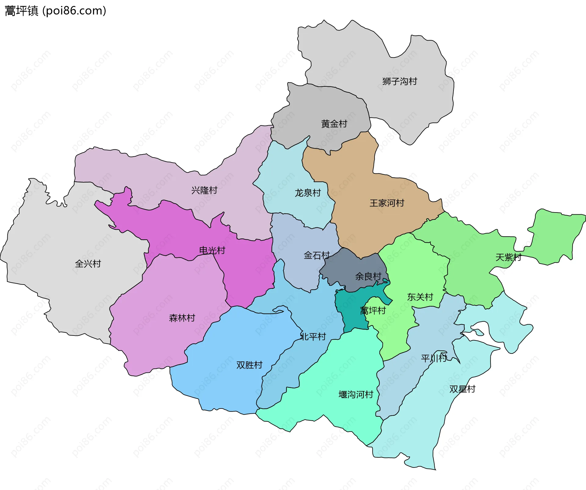 蒿坪镇边界地图(五级行政区划)