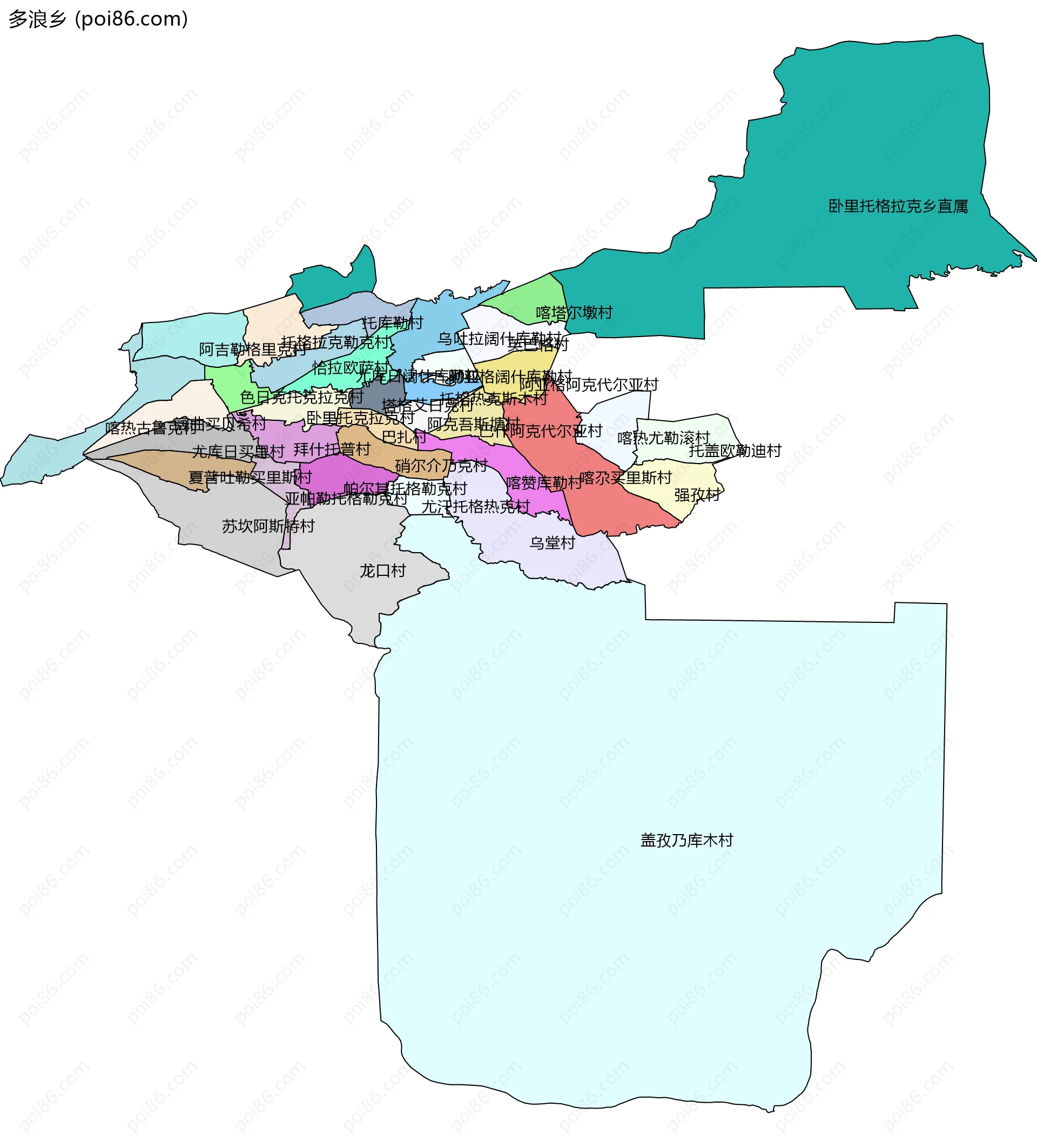 多浪乡边界地图(五级行政区划)