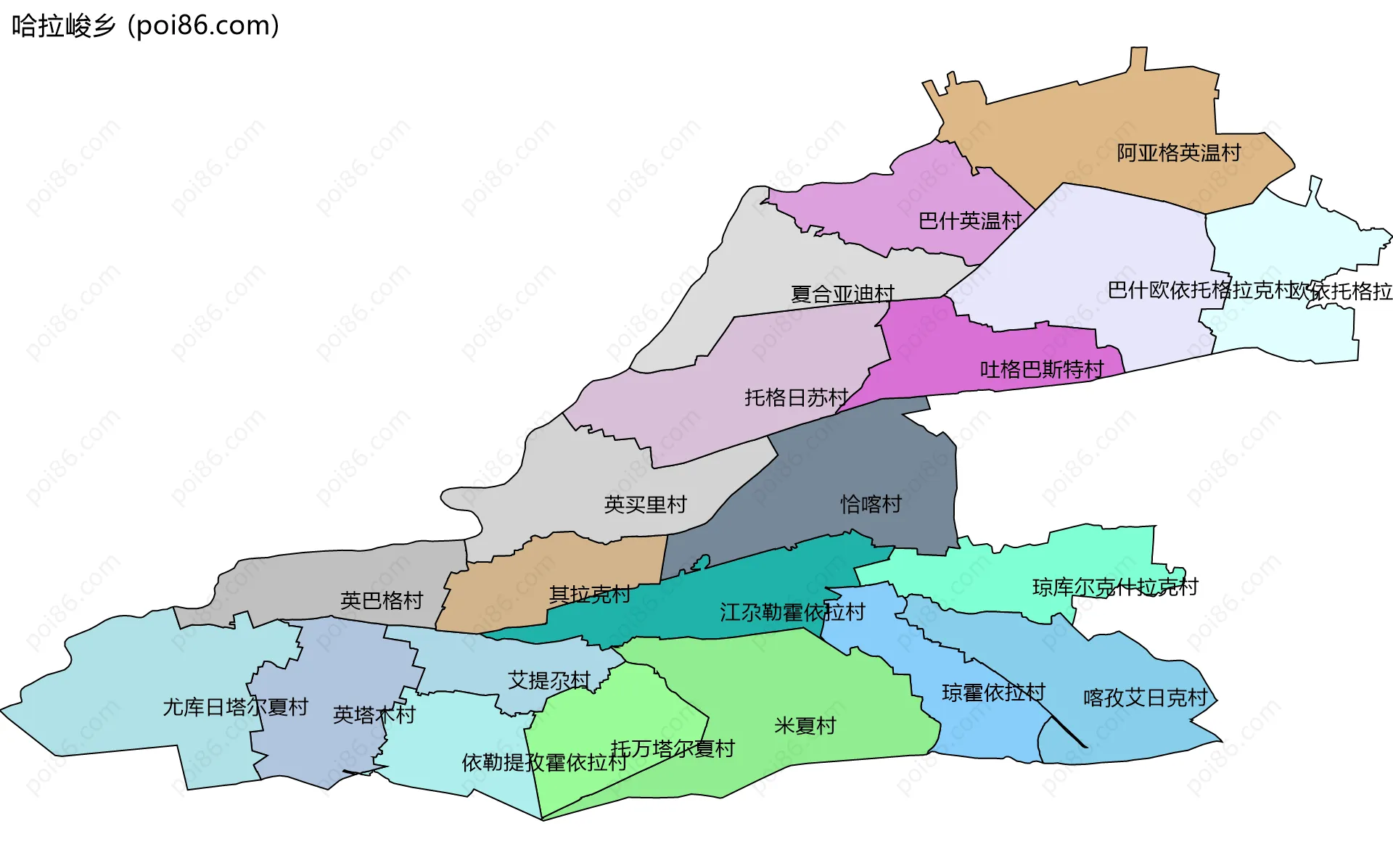 哈拉峻乡边界地图(五级行政区划)