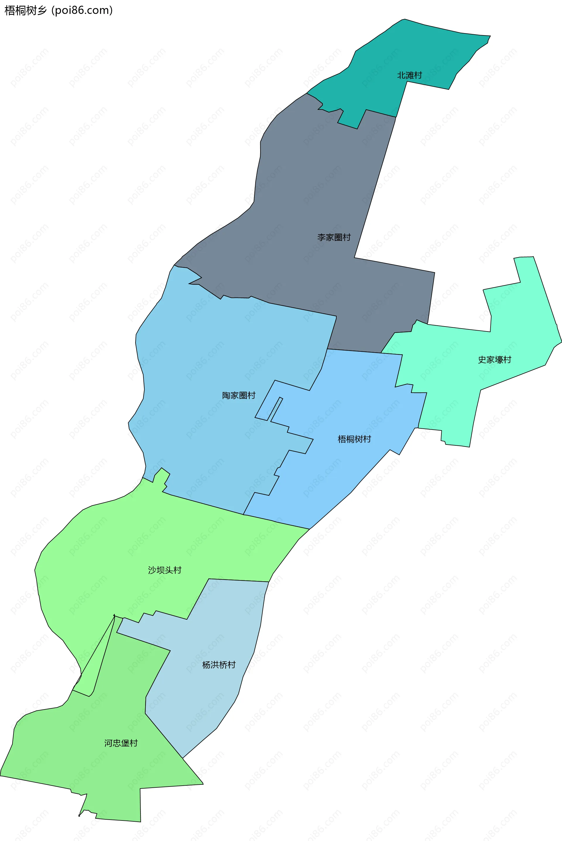 梧桐树乡边界地图(五级行政区划)