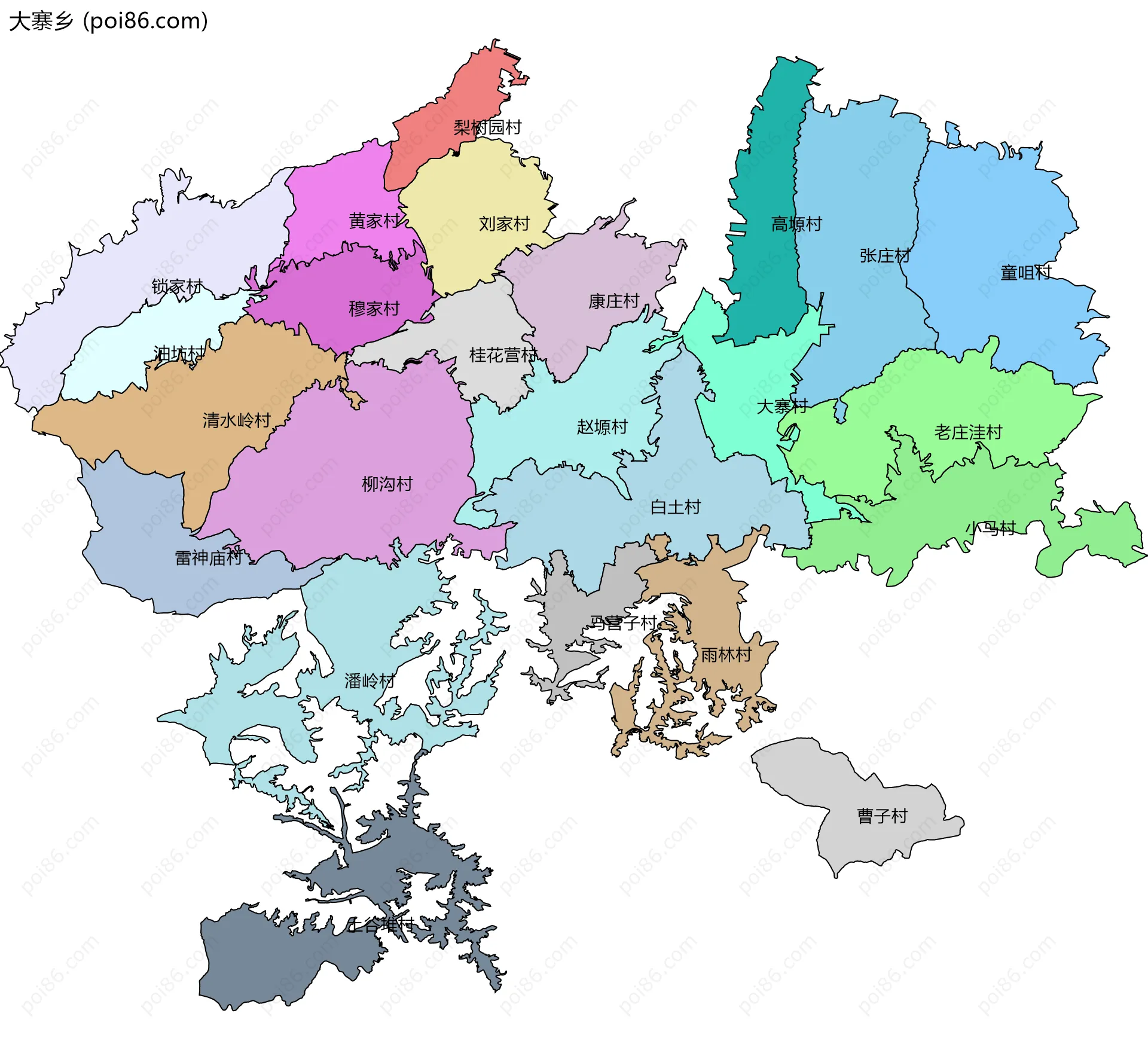 大寨乡边界地图(五级行政区划)