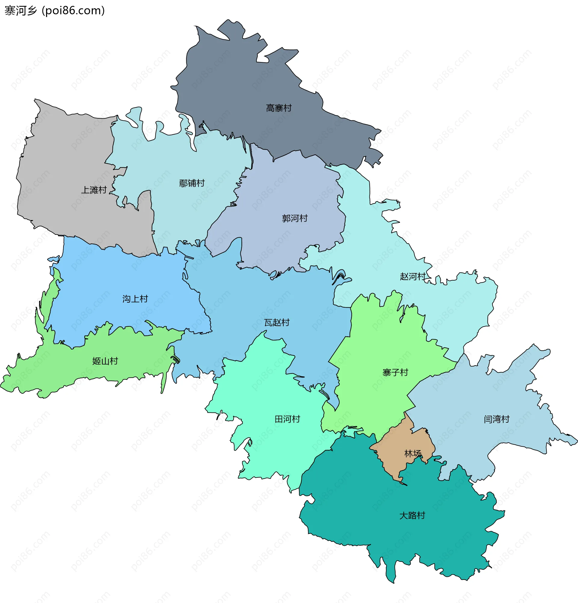 寨河乡边界地图(五级行政区划)