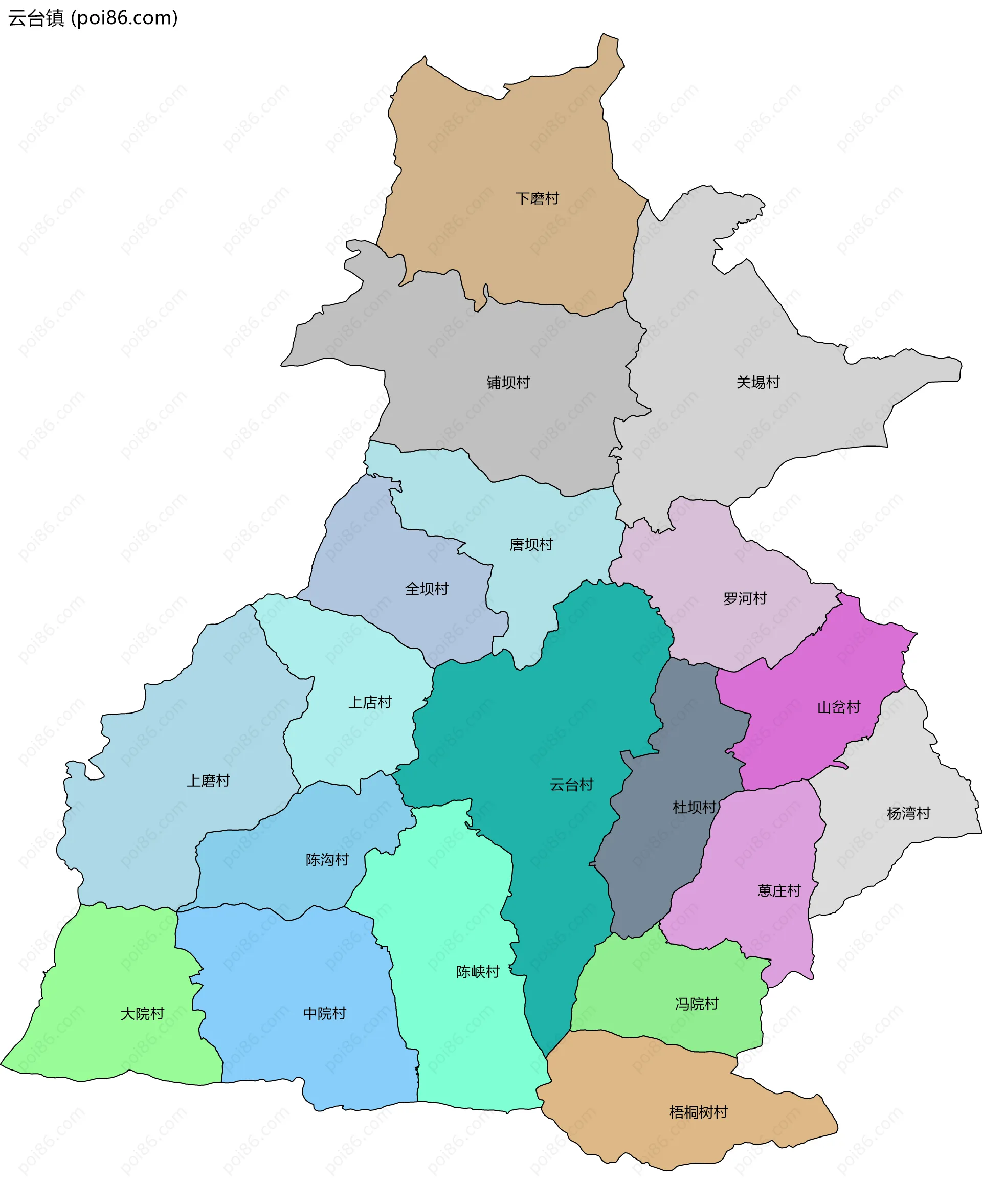 云台镇边界地图(五级行政区划)