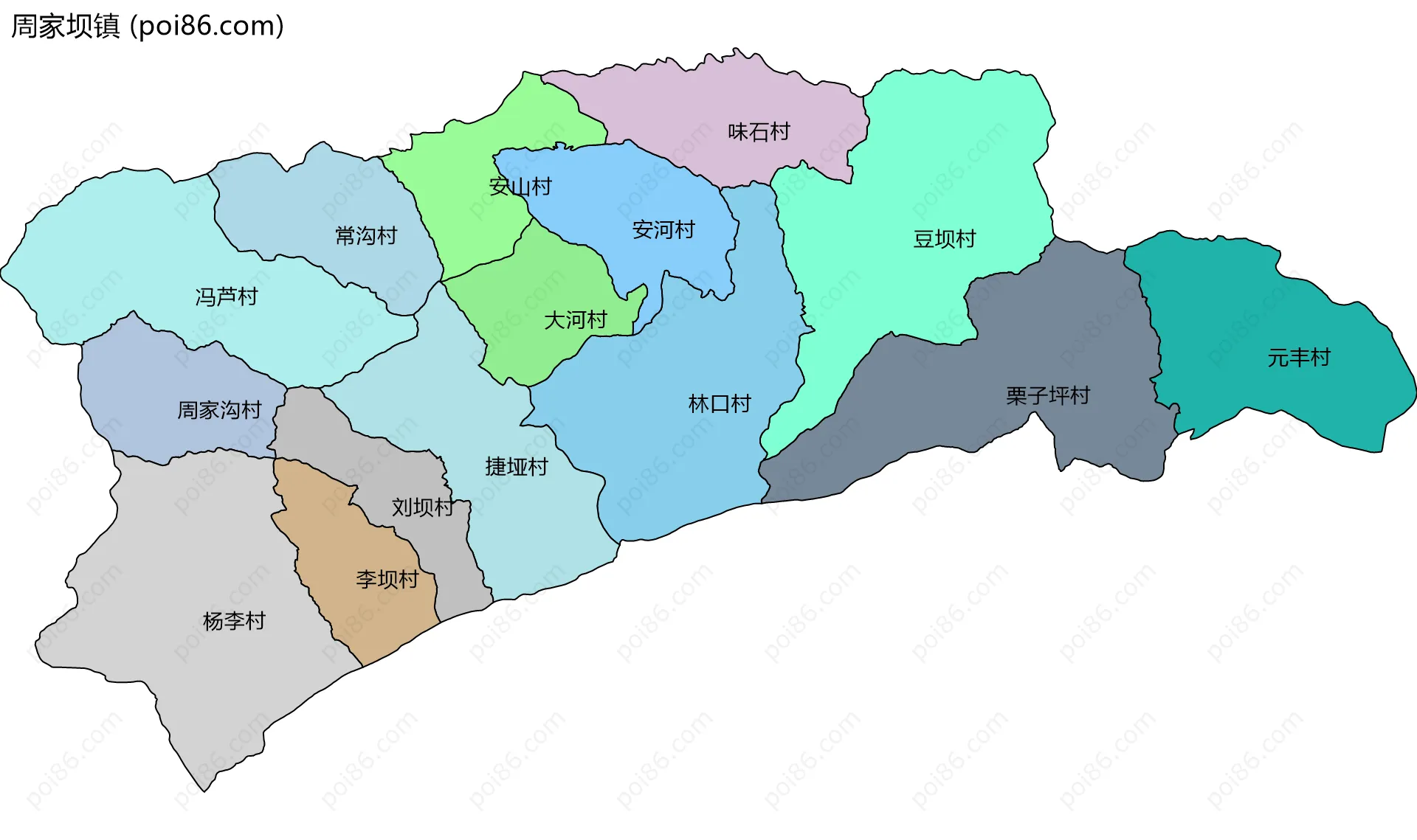 周家坝镇边界地图(五级行政区划)