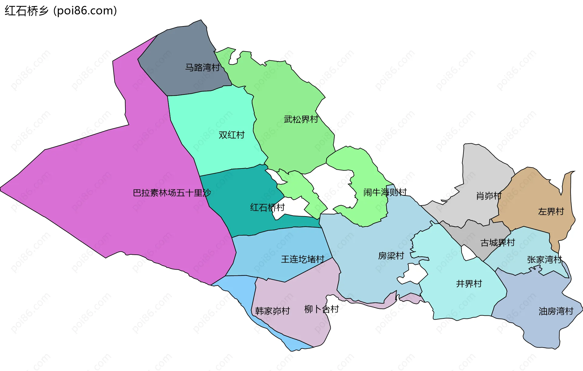 红石桥乡边界地图(五级行政区划)