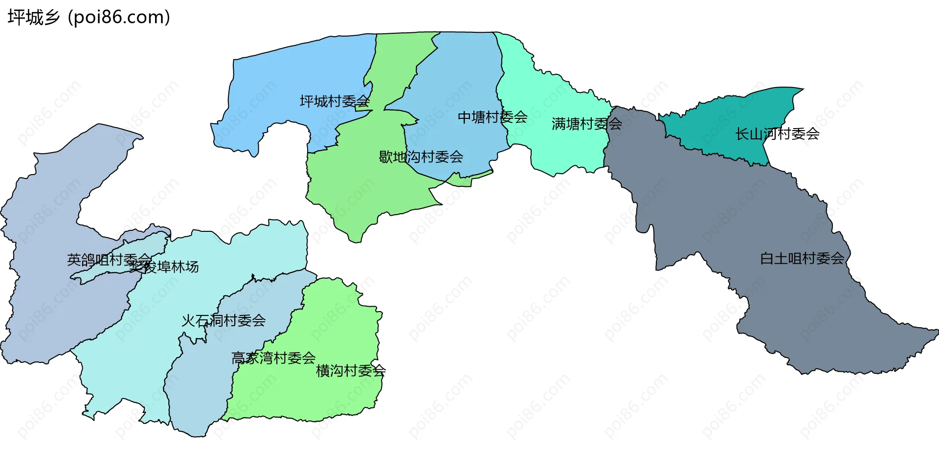 坪城乡边界地图(五级行政区划)